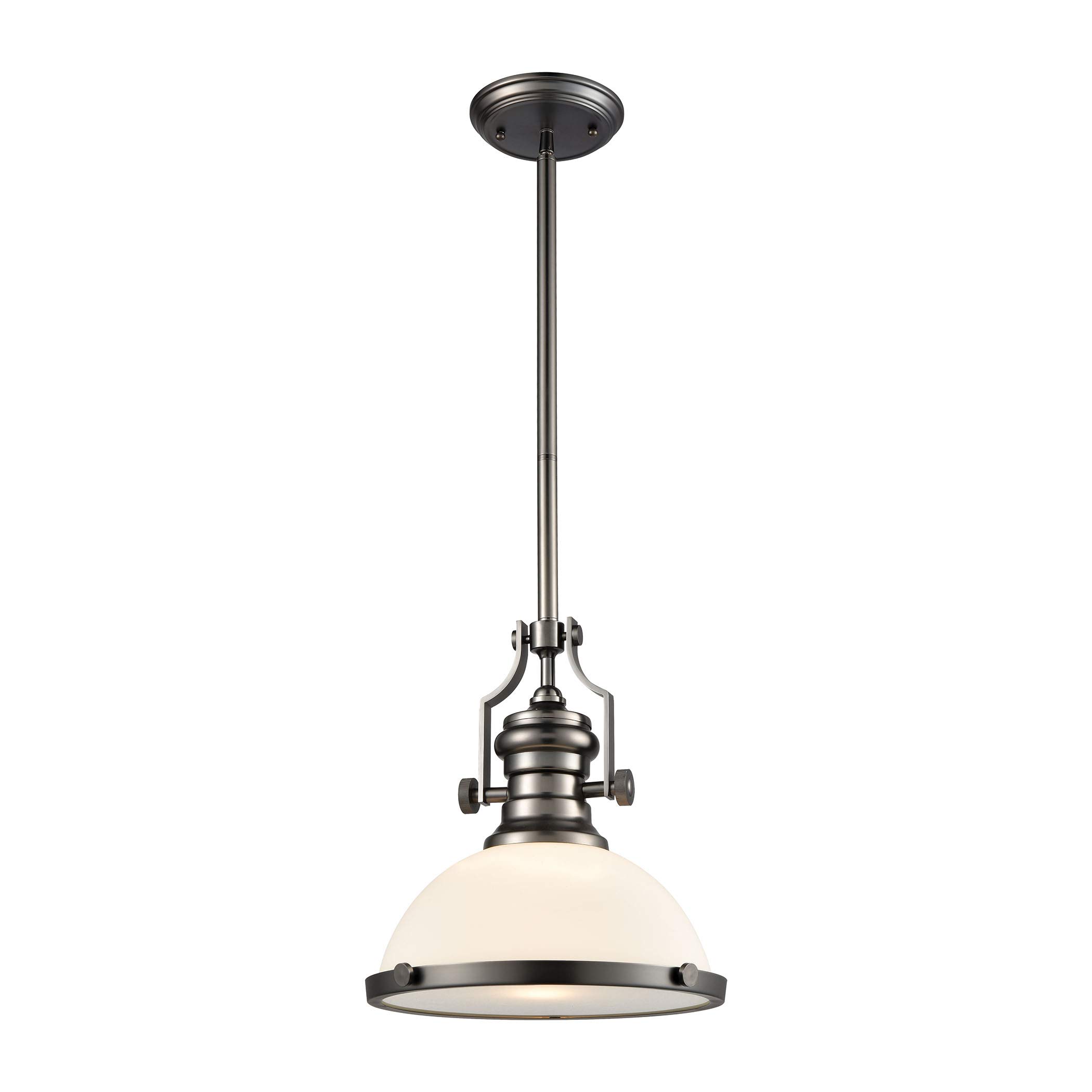 Chadwick 1-Light Black Nickel Pendant with White Glass Shade - Modern Lighting Fixture for Kitchen Island, Dining Room or Entryway