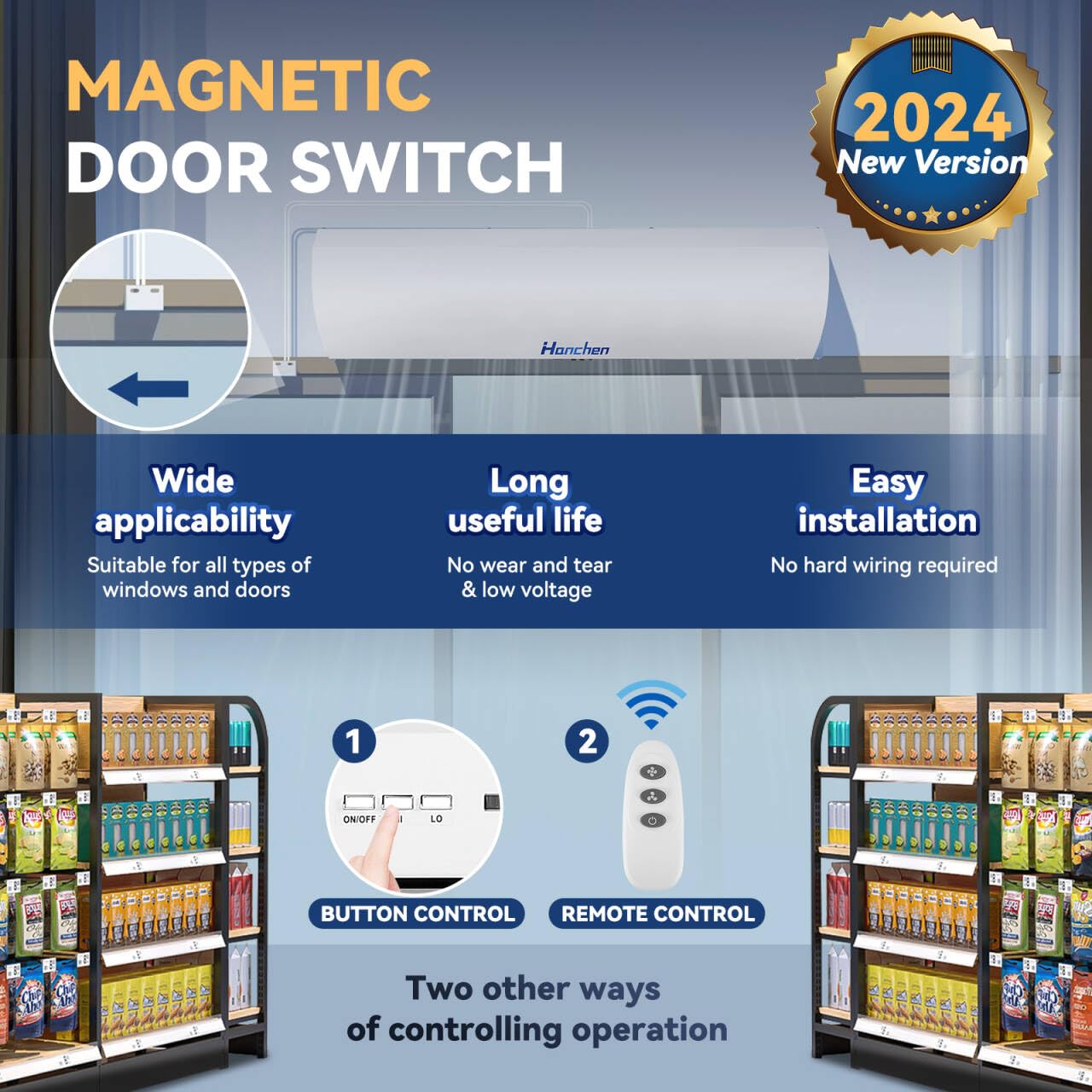 36 Inch Commercial Air Curtain - 2024 Upgraded Centrifugal Fan with Magnetic Door Switch, 2 Speed Settings (740CFM/3346FPM), No Heating/Cooling, Quiet Operation & Remote Control - 110V Powerful Indoor Air Barrier for Restaurants, Warehouses & Retail Stores