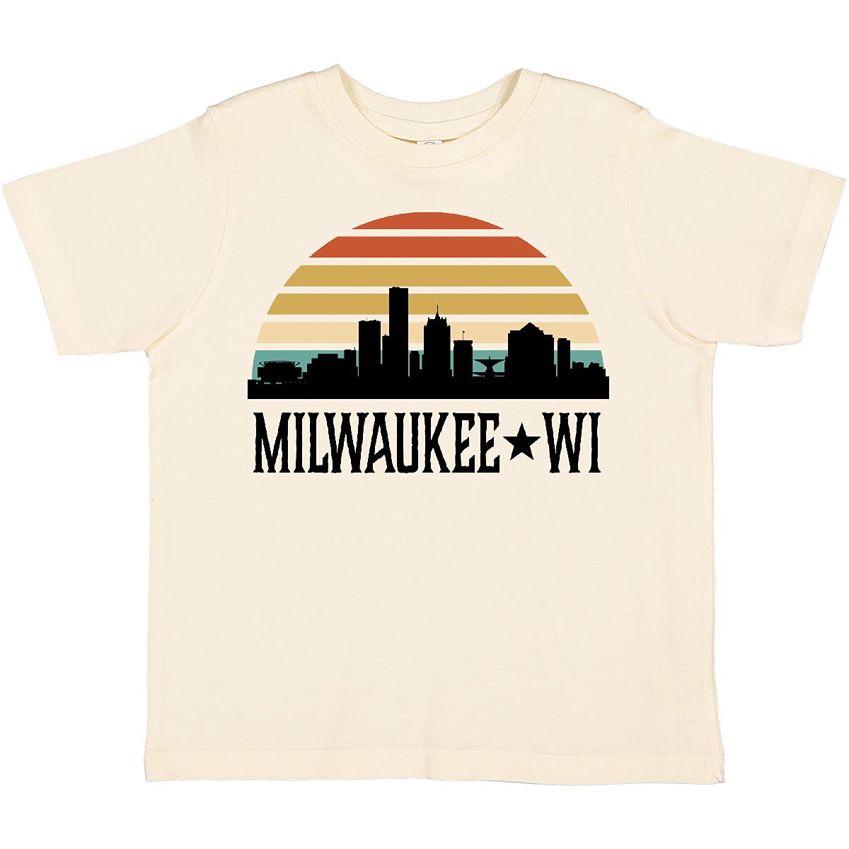 Inktastic Milwaukee Wisconsin Skyline Retro Sunset Toddler T-Shirt - Vintage WI Cityscape Graphic Tee for Boys & Girls - Perfect for Family Vacations, Daycare & Wisconsin Pride Outfits
