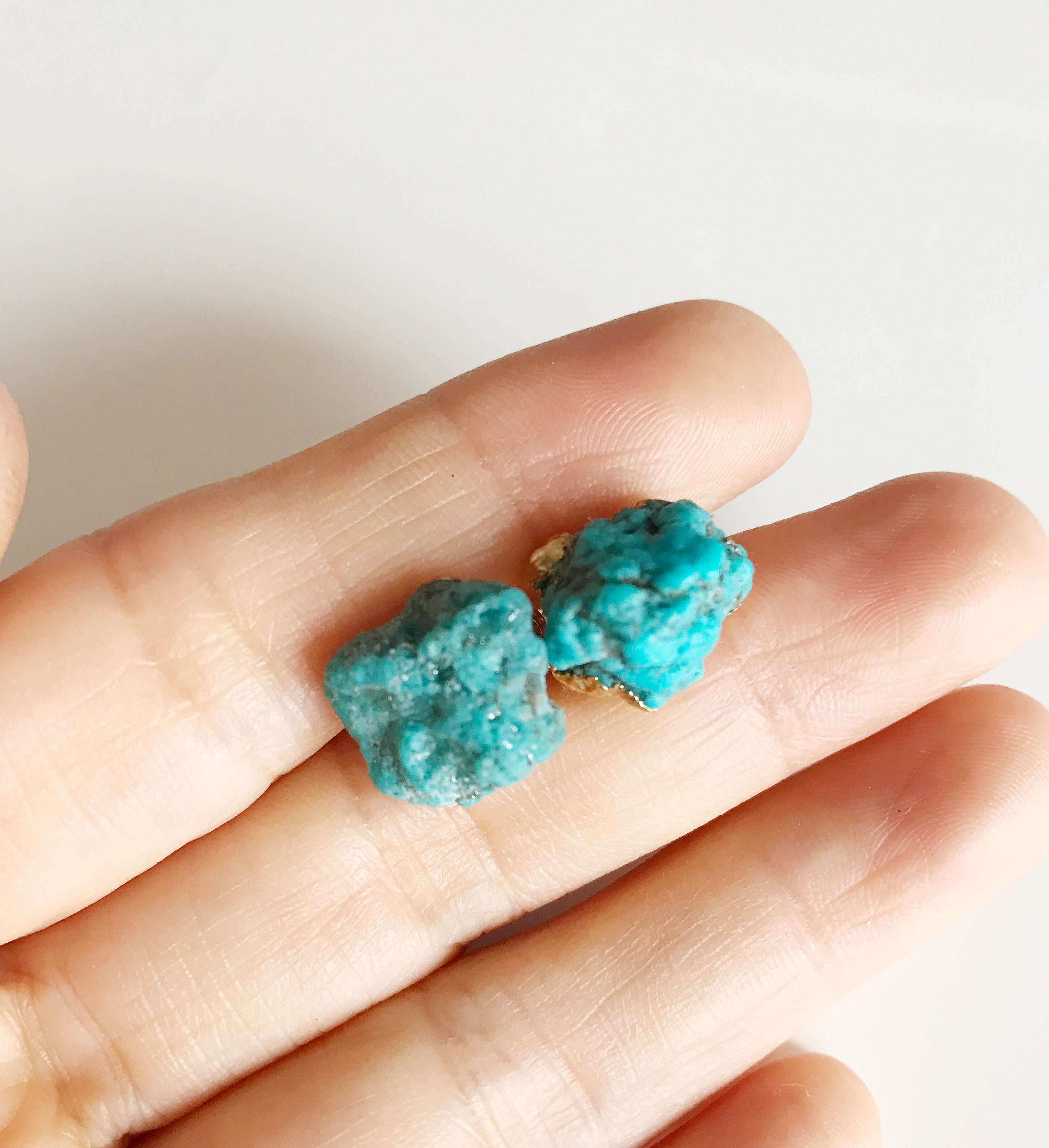 Natural Raw Turquoise Stud Earrings (E433) – Handmade Boho Jewelry for Women, Gift for Her, Everyday Wear & Special Occasions