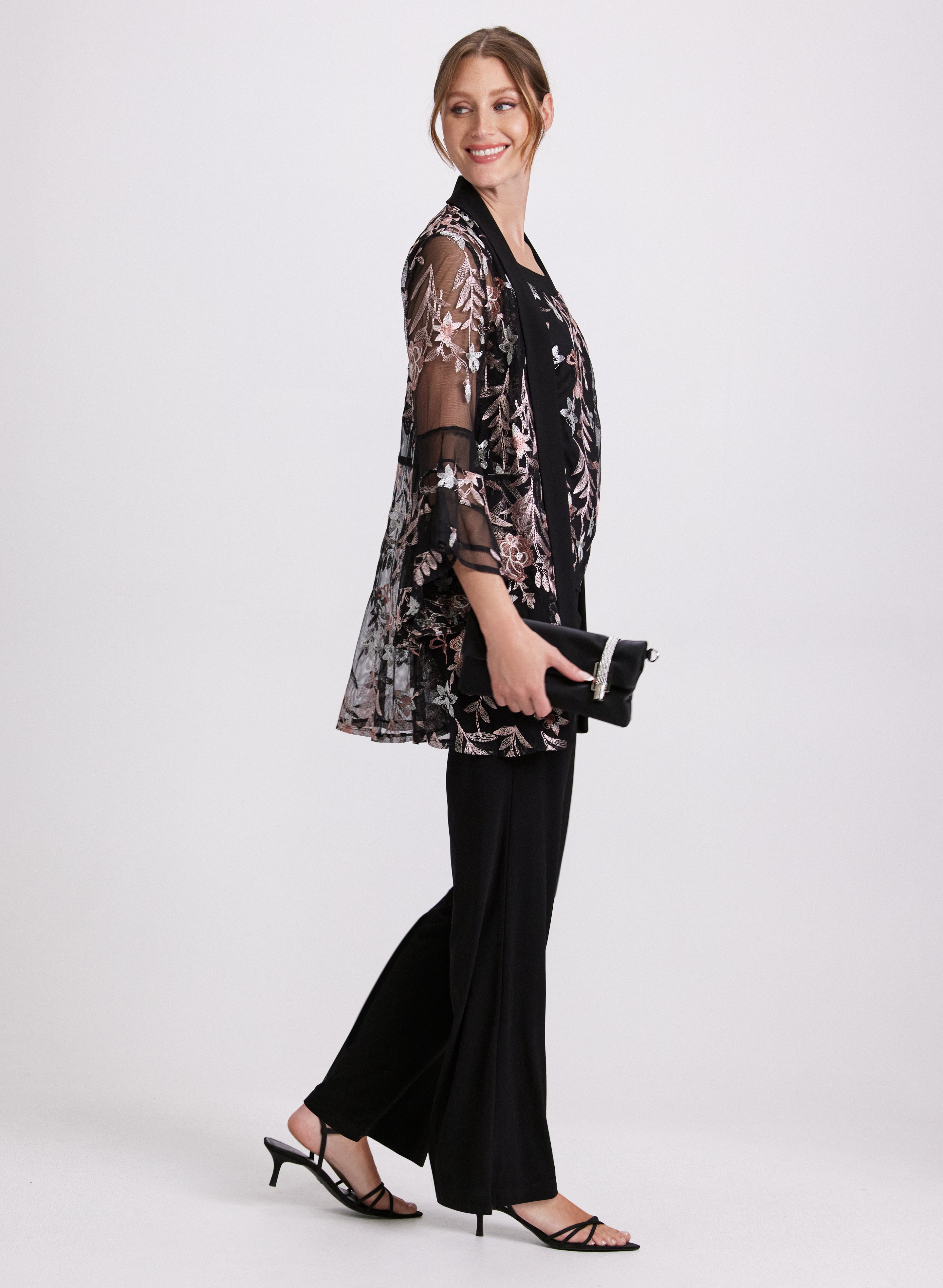 Floral Embroidered Jacket Top and Pants Set for Women - Boho Chic Outfit for Spring Summer Fashion, Date Night and Casual Wear