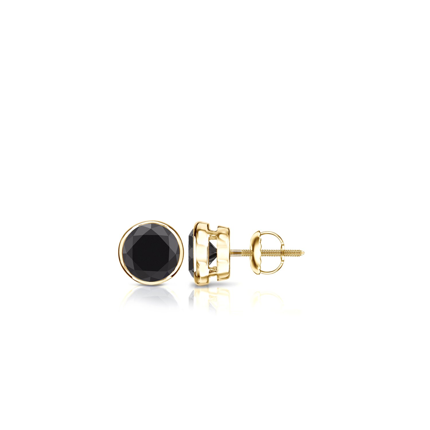 18K Yellow Gold Round Black Diamond Bezel-Set Stud Earrings (1/2-4 ct) Screw Back Post - Elegant Black Diamond Jewelry for Women, Perfect for Weddings, Parties & Special Occasions