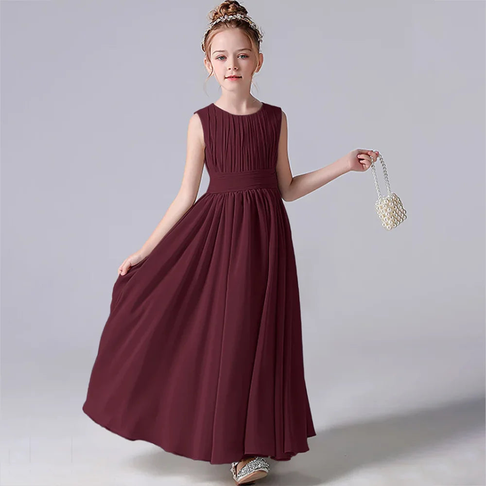Elegant Pleated Flower Girl Dress with Sash - Kids Wedding Gown, Party Dress, Pageant Outfit for Special Occasions & Formal Events