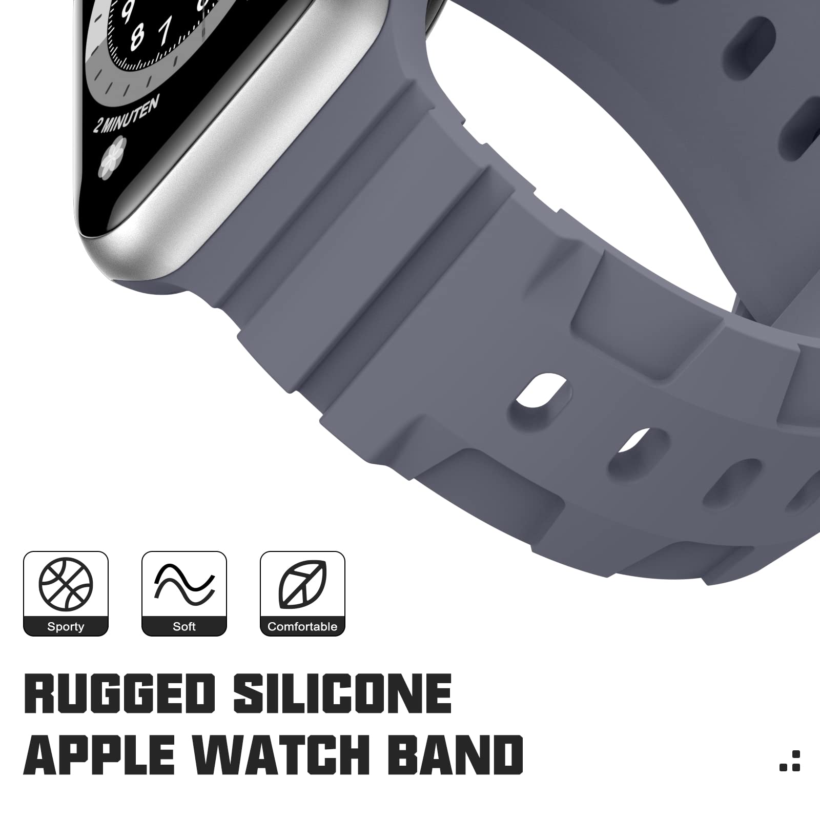 Recoppa Soft Silicone Replacement Band for Apple Watch Ultra 2/Series 9/8/7/6/5/4/SE - Compatible with 42mm/44mm/45mm/49mm - Durable Strap for Men & Women - Perfect for Workouts, Swimming & Daily Wear (Black)