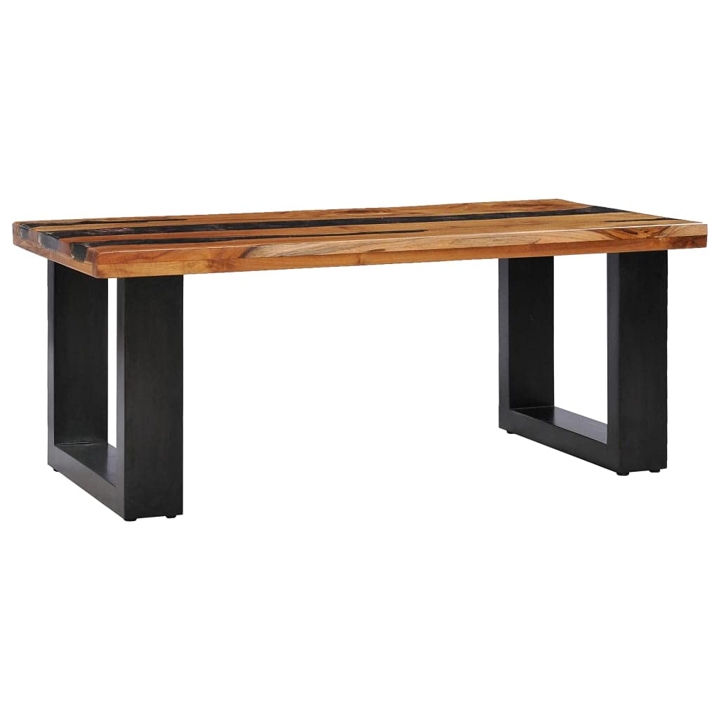 Solid Teak Wood Rectangular Coffee Table - 39.3x19.6x15.7 Inches Modern Side Table for Living Room, Office & Reception Areas | Durable Polyresin Finish | Perfect as Couch Table, Tea Table or End Table for Home Decor