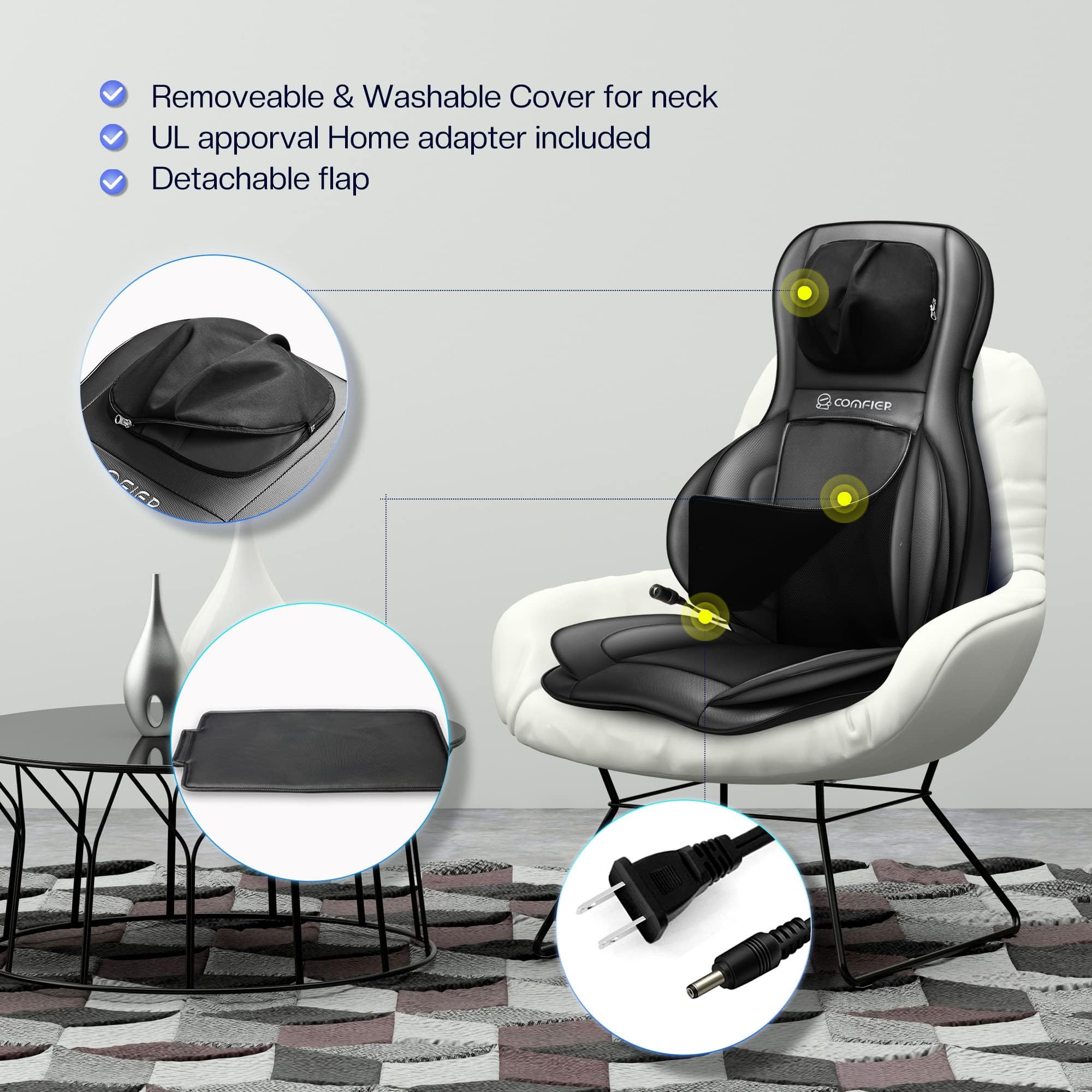 COMFIER Shiatsu Massage Chair Pad with Heat - 2D/3D Kneading & Compression Full Body Massager for Back, Shoulder, Thighs - Perfect Gift for Mom & Dad (Black) - Relieve Stress at Home or Office