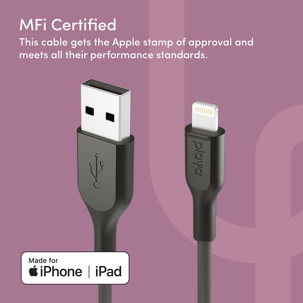 MFi Certified Lightning to USB Cable 6ft - Fast Charging & Sync for iPhone 14/13/12/11/X/8/7/6/SE - Durable Nylon Braided Black Cable for Home, Office & Travel Use