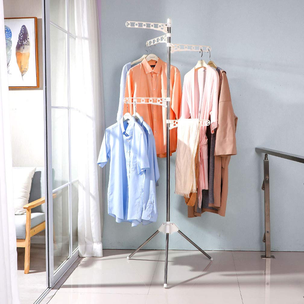 Foldable Clothes Drying Rack with 5 Adjustable Arms - Portable Collapsible Laundry Organizer for Indoor & Outdoor Use - Space Saving Garment Storage Shelf for Small Apartments, Balconies and Travel