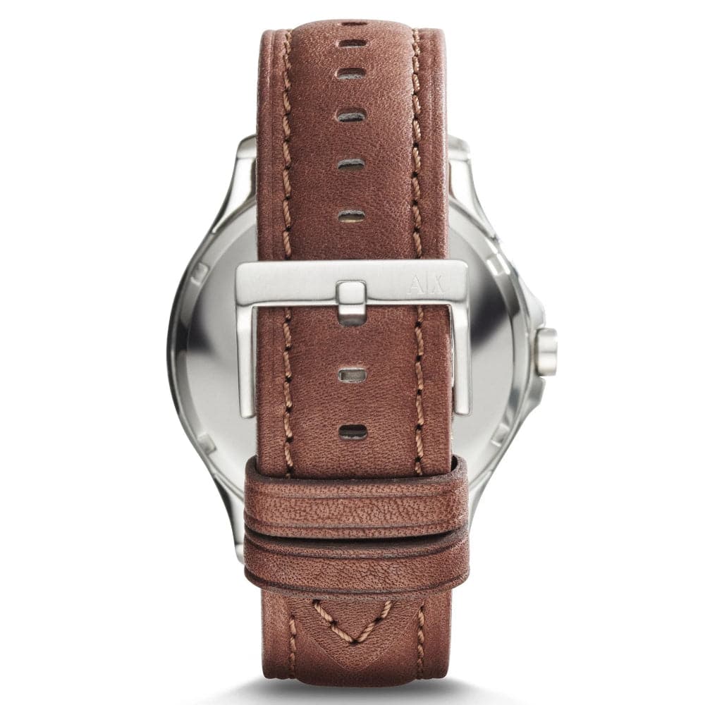 ARMANI EXCHANGE AX2133 Men's Stainless Steel Watch with Brown Leather Strap - Quartz Analog Silver Dial for Business, Casual & Formal Wear
