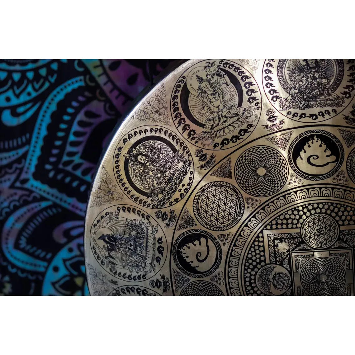 Handcrafted Tibetan Deities Carving Gong - Flower of Life Design for Meditation, Yoga & Spiritual Healing | Sacred Sound Instrument for Home Decor & Energy Cleansing