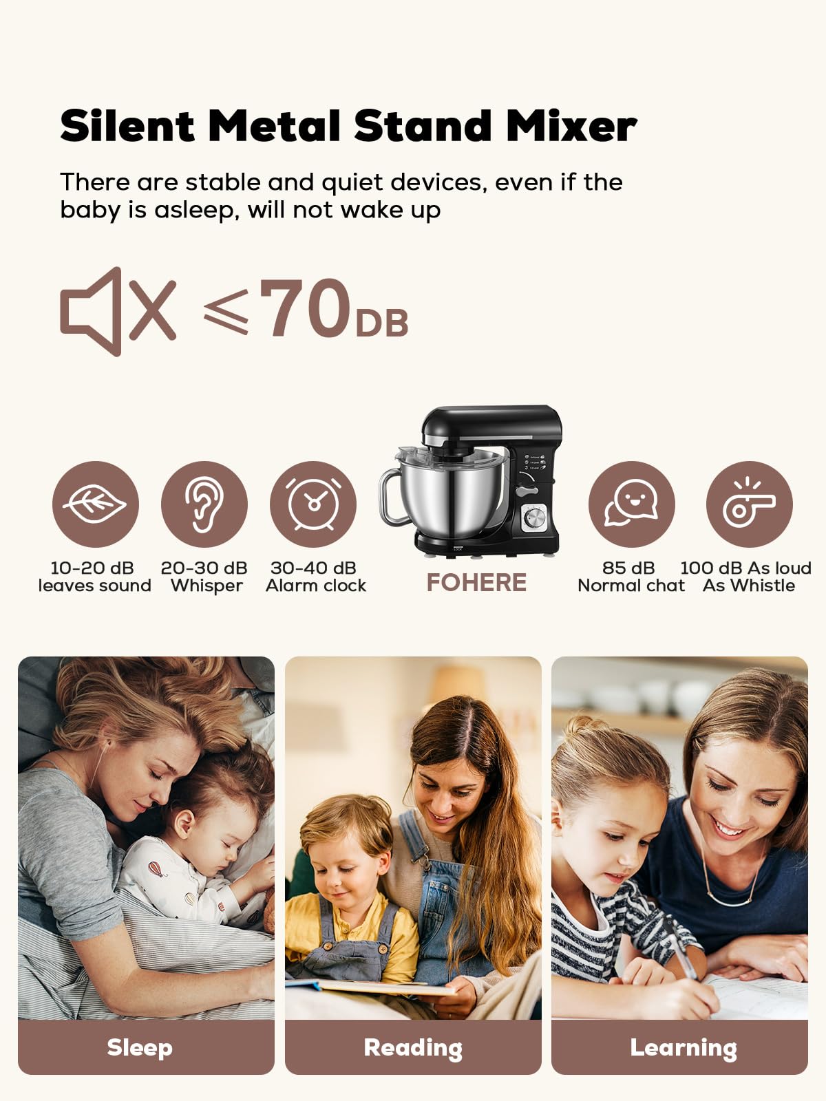 Fohere 6+ Speed Stand Mixer with Tilt-Head - Includes Double Dough Hook, Wire Whip & Beater - 4.5QT Stainless Steel Bowl with Handle & Pouring Shield - Perfect for Baking Bread, Cakes & Cookies - Dishwasher Safe (Black) - Ideal for Home Bakers & Kitchen Enthusiasts