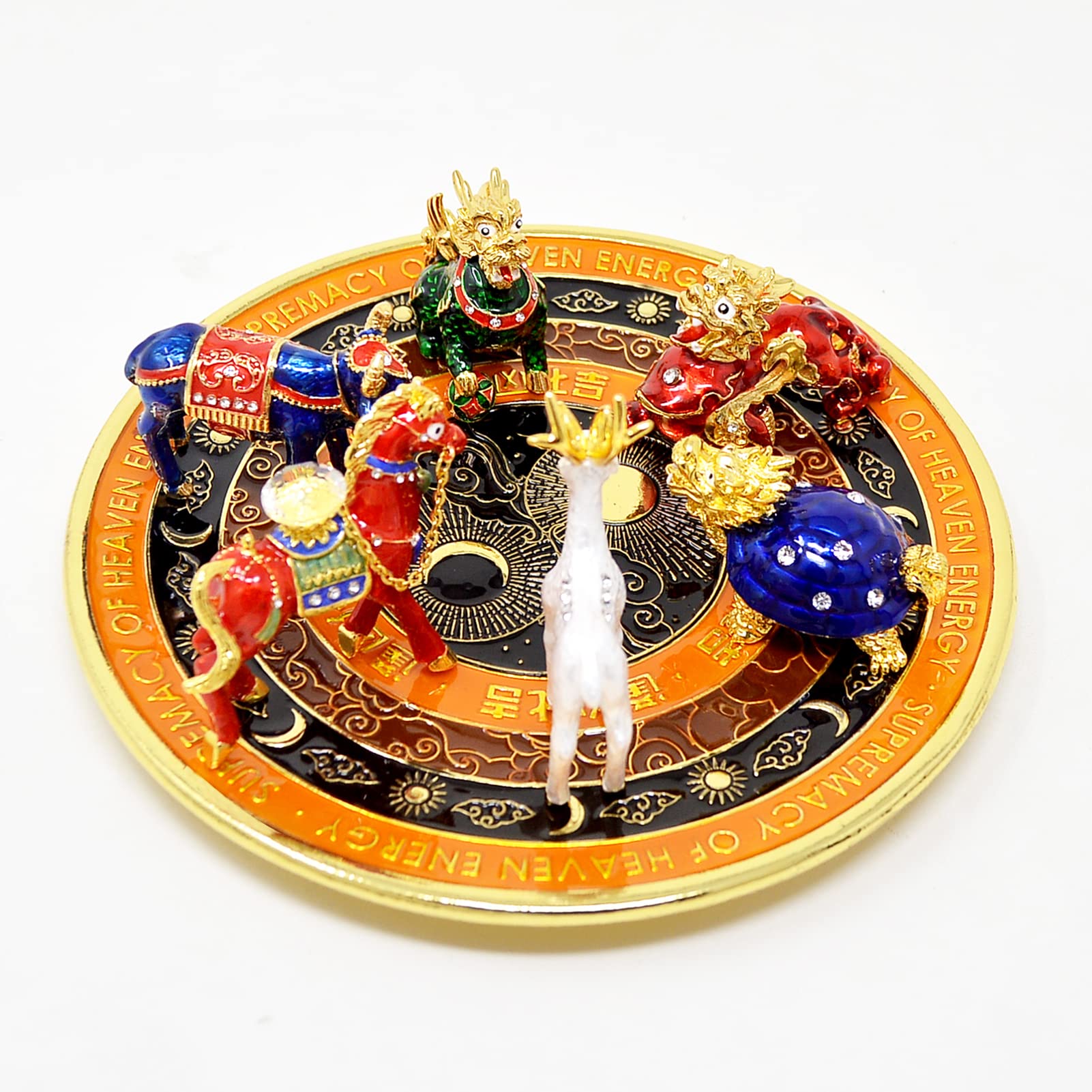 Feng Shui Pixiu Dragon Tortoise Statue - Supreme Heaven Energy Plate for Wealth & Luck, Red (FW4917) - Perfect for Home Office Decor, Gift for Business Success