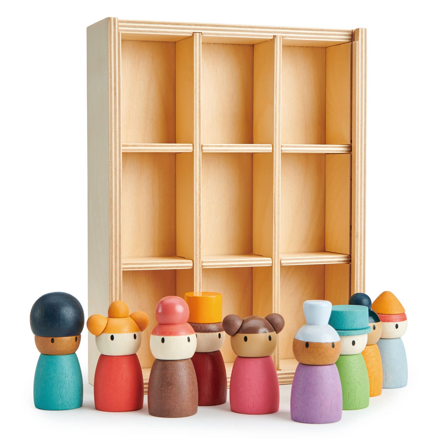 Tender Leaf Toys Happy Folk Hotel - 9 Pcs Wooden Diversity Peg Dolls Set - Montessori Open-Ended Educational Toys for Kids Age 3+ - Pretend Play, Storytelling & Social Skills Development