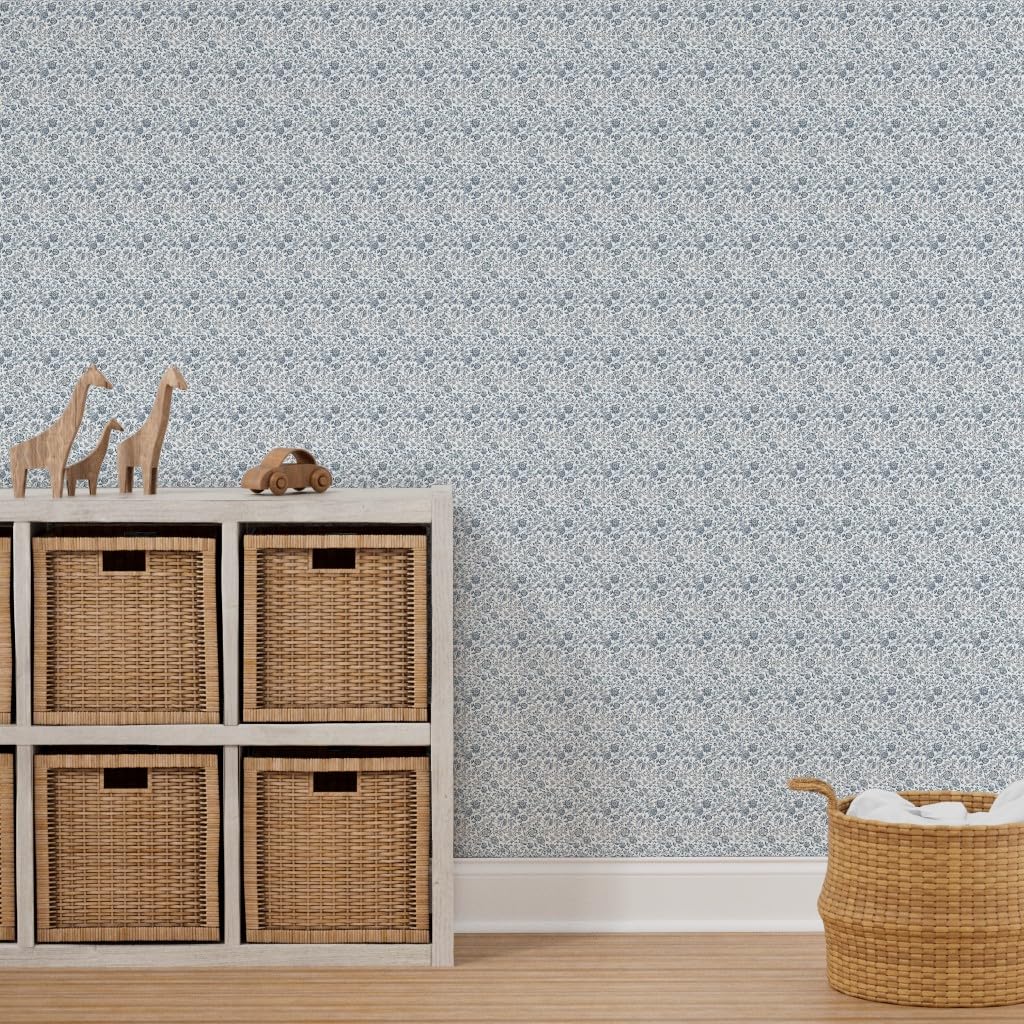 12ft x 2ft Peel & Stick Removable Wallpaper - Blue White Floral Ditsy Print Country Style Home Decor | Perfect for Bedroom, Nursery, Kitchen & DIY Projects