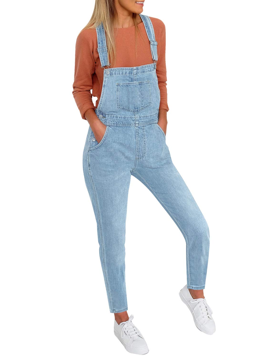Luvamia Women's Casual Stretch Adjustable Denim Bib Overalls - Comfortable Jeans Pants & Jumpsuits for Everyday Wear, Work, and Outdoor Activities