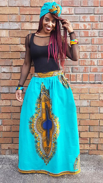 Stylish Dashiki Print Pleated Skirt DP3797 - African Inspired Fashion for Women, Perfect for Parties, Weddings & Cultural Events