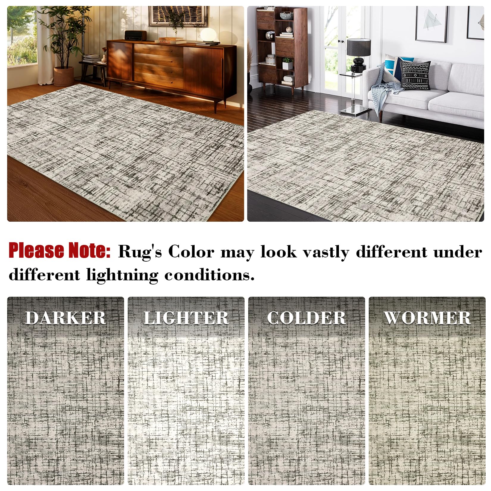 GARVEE 2x6 Washable Runner Rug - Modern Abstract Low Pile Non-Skid Non-Shedding Carpet - Soft Thin Contemporary Distressed Plaid Design - Perfect for Hallway, Entryway, Kitchen & High Traffic Areas - Camel Color
