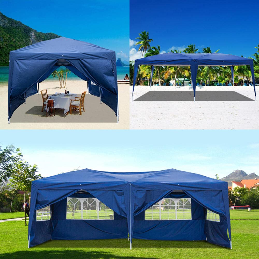 10x20 Pop Up Canopy Tent - Lightweight Folding Gazebo with 6 Removable Zippered Sidewalls & Mosquito Netting for Outdoor Parties, Camping, Beach, and Backyard Events