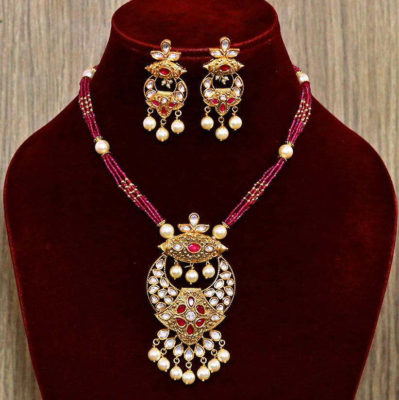 Exquisite Gold Plated Royal Kundan Pendant Necklace Set (D576) - Perfect for Weddings, Parties & Special Occasions