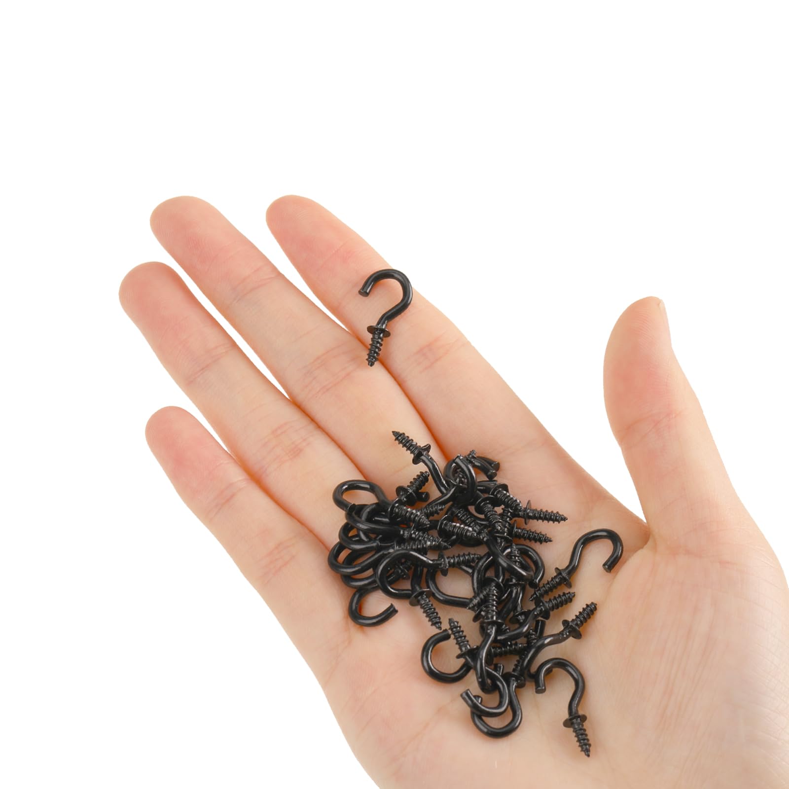 100-Pack Black Small Screw Hooks - 0.5 Inch Metal Ceiling Hooks for Hanging Plants, Pictures & Decor - Durable Tiny Screw-in Cup Hooks Kit for Home, Office & DIY Projects