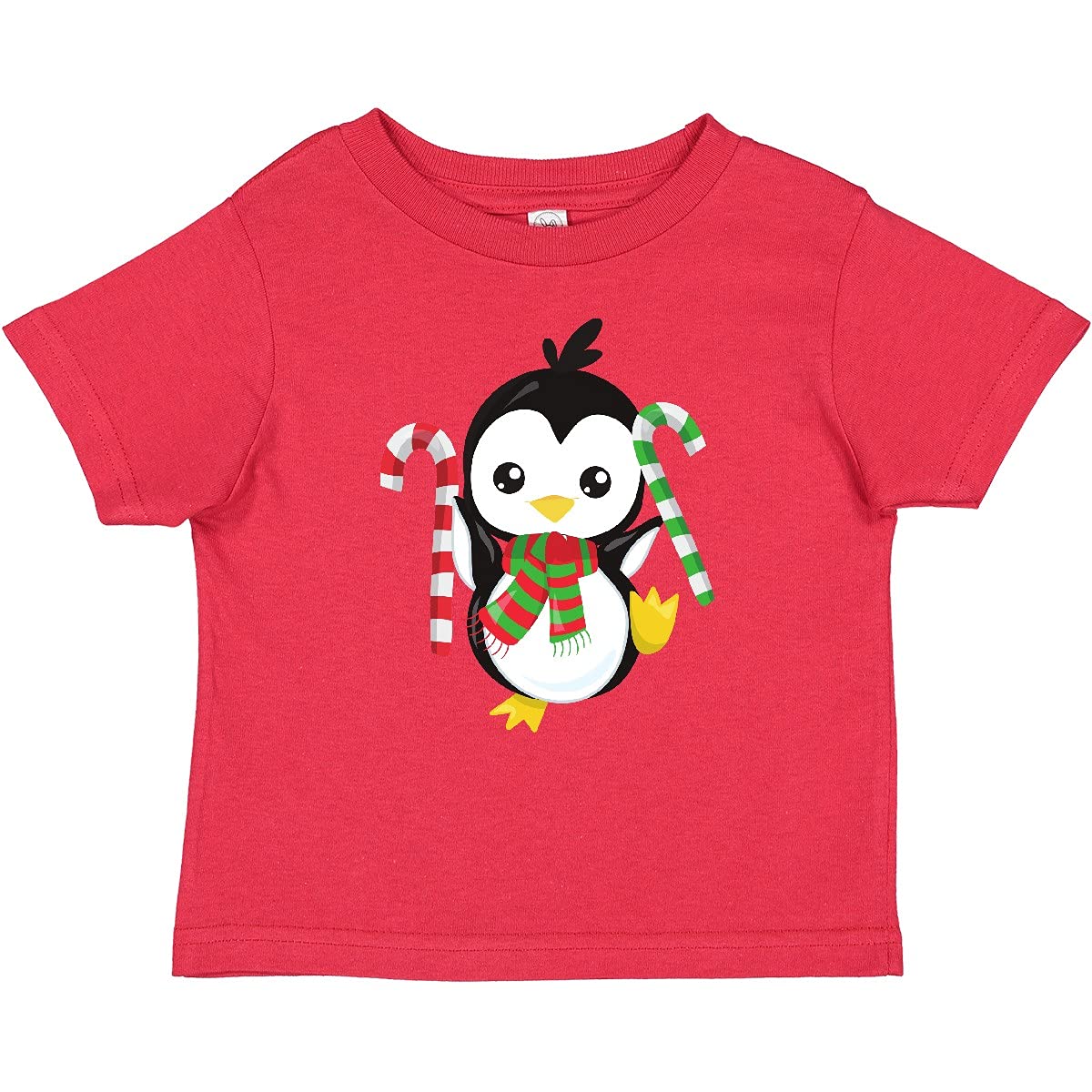 Inktastic Christmas Penguin with Scarf & Candy Cane Print Baby T-Shirt - Cute Holiday Outfit for Infants & Toddlers - Perfect for Christmas Photos, Family Gatherings & Festive Celebrations