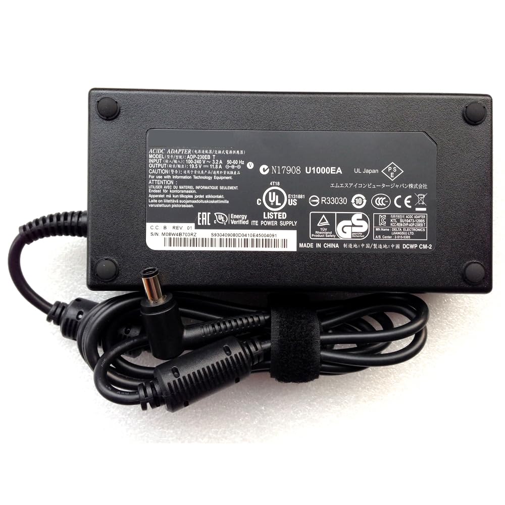 230W 19.5V 11.8A AC Power Adapter Charger for MSI GT72VR 6RE-015US GT72VR-7RE Gaming Laptops - Perfect for Home, Office & Gaming Setup