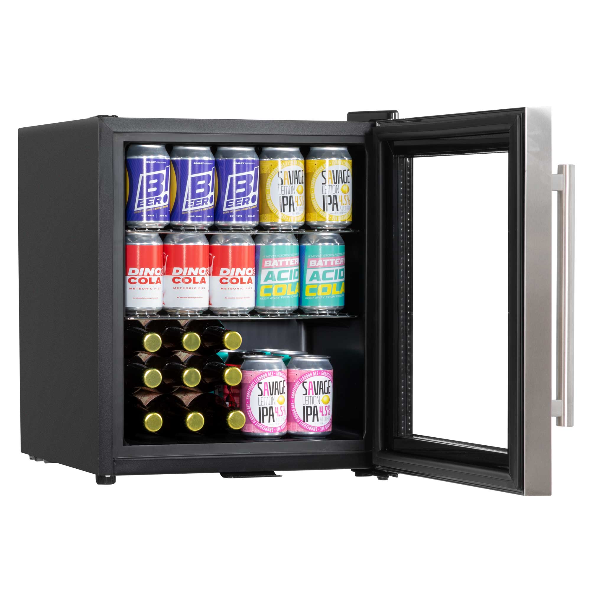 Baridi 50L Mini Fridge for Drinks & Wine - Compact Beverage Cooler with LED Light & Stainless Steel Design - Perfect for Home, Office, Dorm, or Bar Use - Model DH75