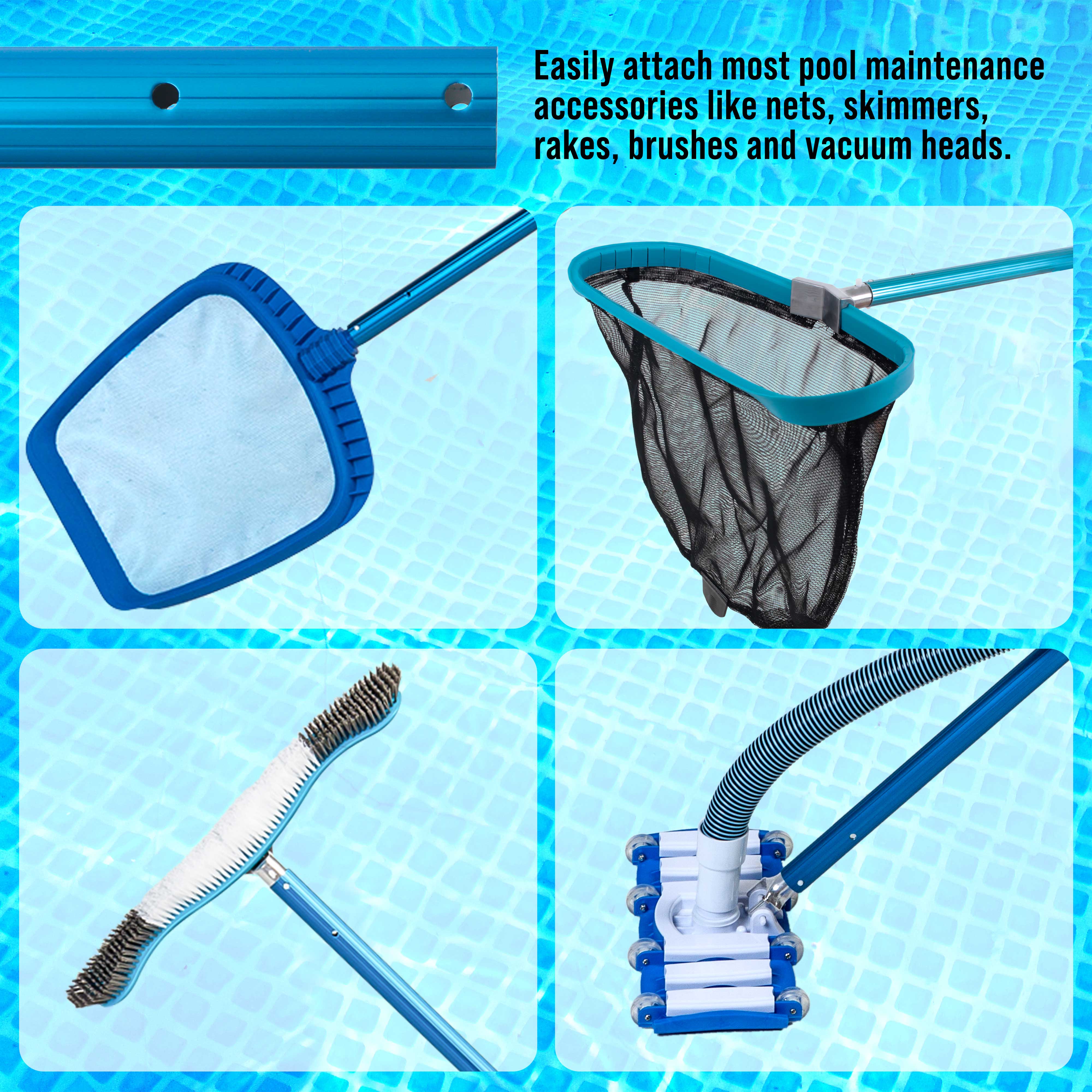 Professional 18ft Blue Anodized Aluminum Telescopic Pool Pole - Adjustable 3-Piece Expandable Design for Skimmer Nets | Heavy Duty Swimming Pool Maintenance Tool for Cleaning & Maintenance | Perfect for Inground & Above Ground Pools