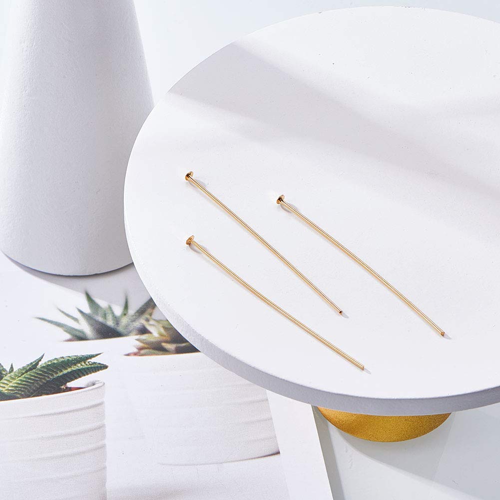 BENECREAT 100PCS 18K Real Gold Plated Flat Head Pins, 21 Gauge Satin Pins for DIY Jewelry Making, 45mm (1.8