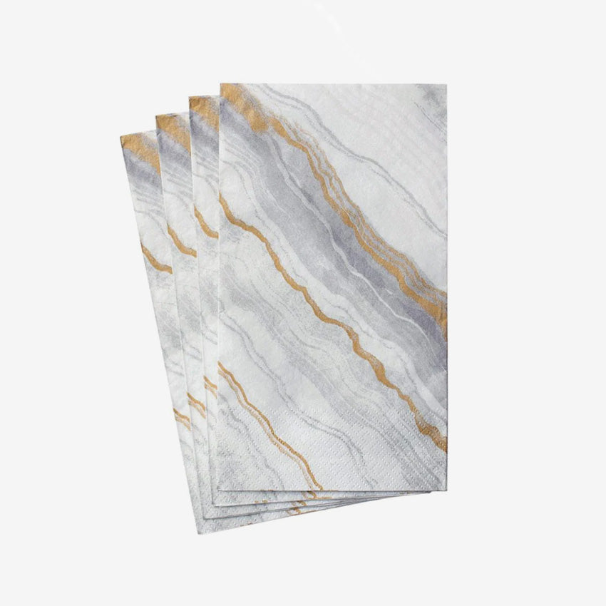 Premium Caspari Marble Grey Napkins - Elegant 100% Cotton Dinner Napkins for Formal Dining, Weddings & Special Events