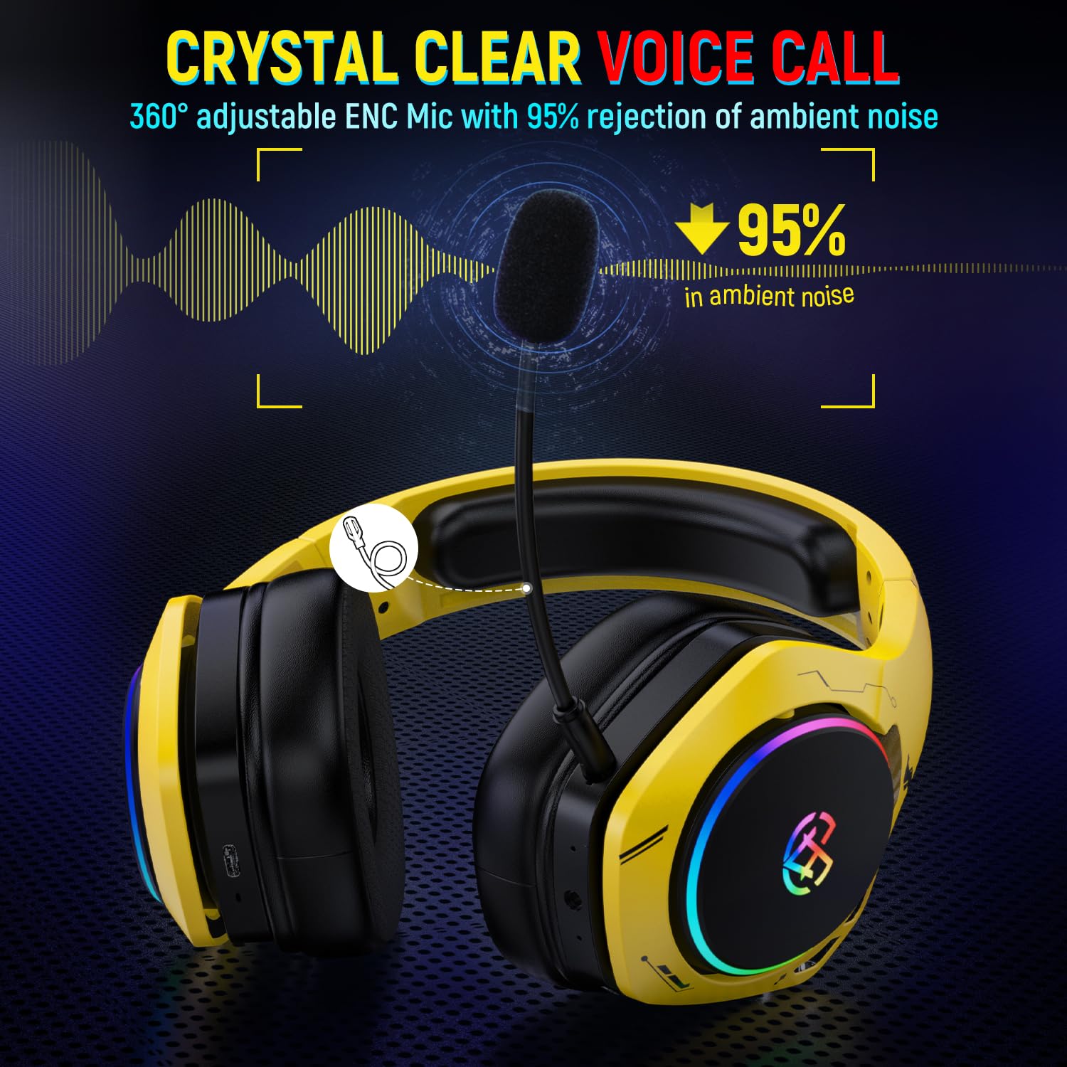 Wireless Gaming Headset for PS5, PS4, PC - 40+ Hours Battery Life, 2.4GHz WiFi & Bluetooth 5.3 with Noise Cancelling Mic - Compatible with Nintendo Switch & Smartphones - Perfect for Online Gaming, Streaming & Conference Calls