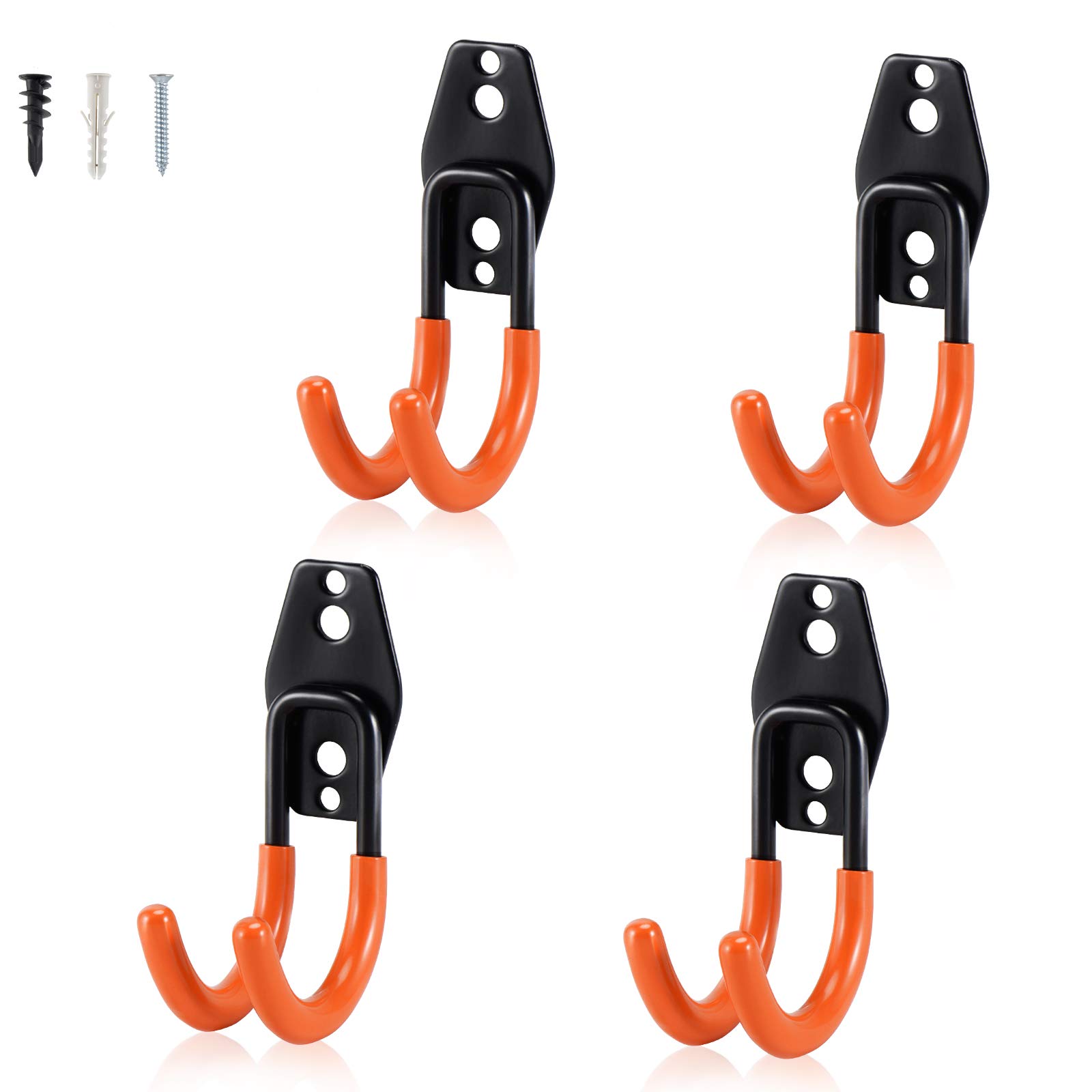 Heavy Duty Steel Garage Storage Hooks - 4 Pack Small J Hooks for Ladders, Bikes, Hoses & Tools | Wall Mount Utility Hangers for Garage Organization & Space Saving Storage Solutions