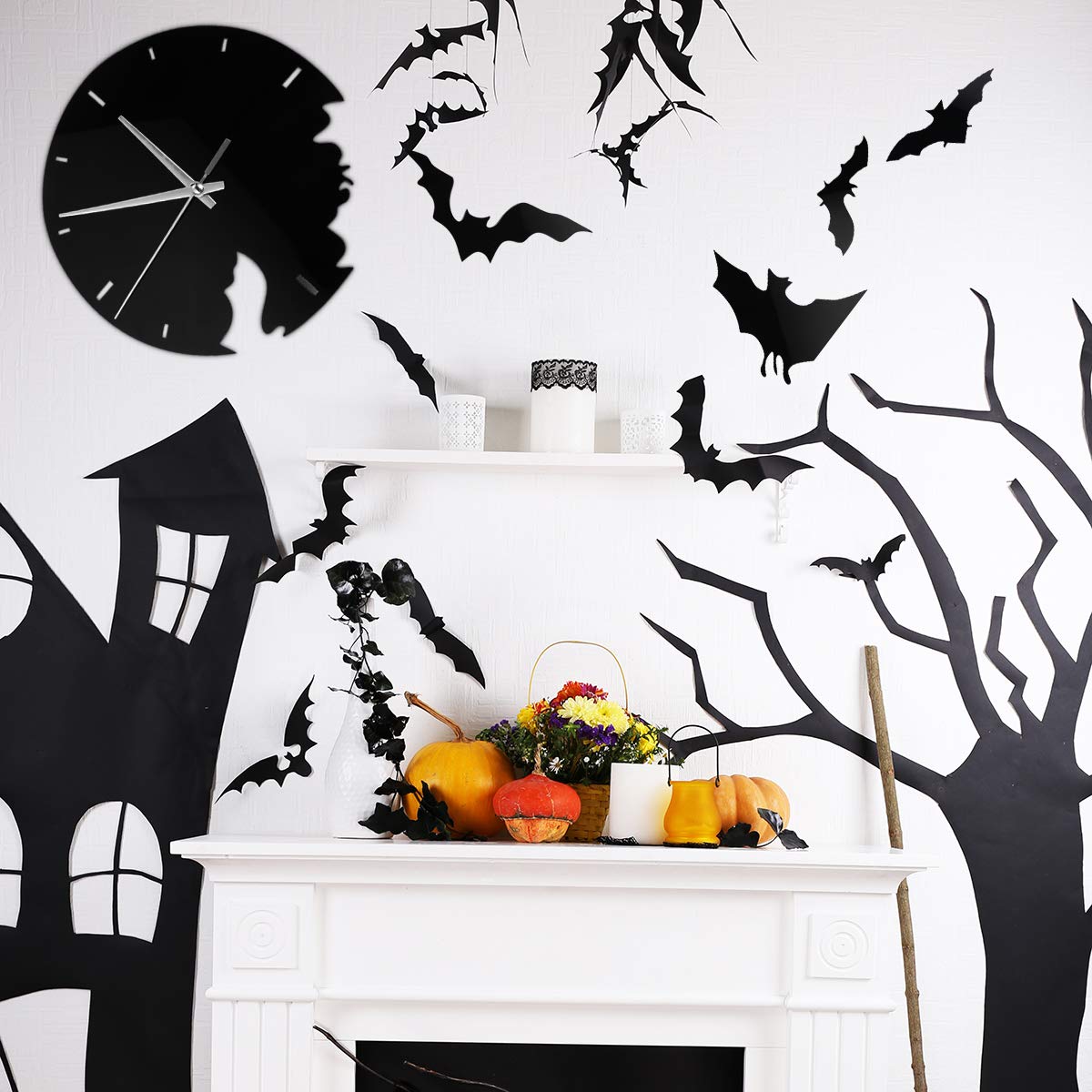 LIOOBO 3D Bat Wall Clock - Halloween Decorations for Home, Spooky Room Decor & Unique Household Wall Clock - Perfect for Halloween Party Decor, Gothic Bedroom, or Haunted House Theme