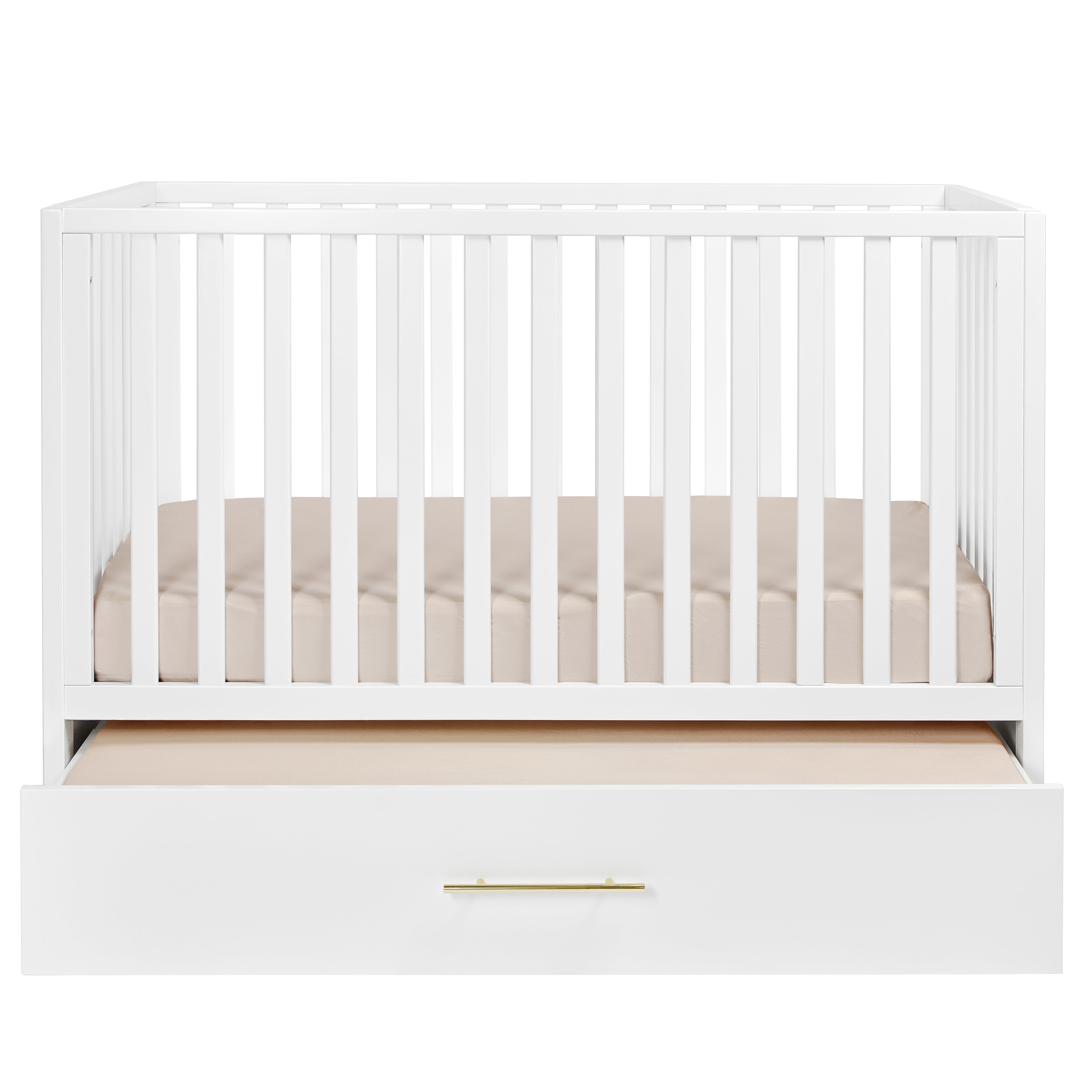 Hush Crib with Trundle - Gold Handle Baby Bed for Nursery - Perfect for Newborns, Toddlers & Small Spaces