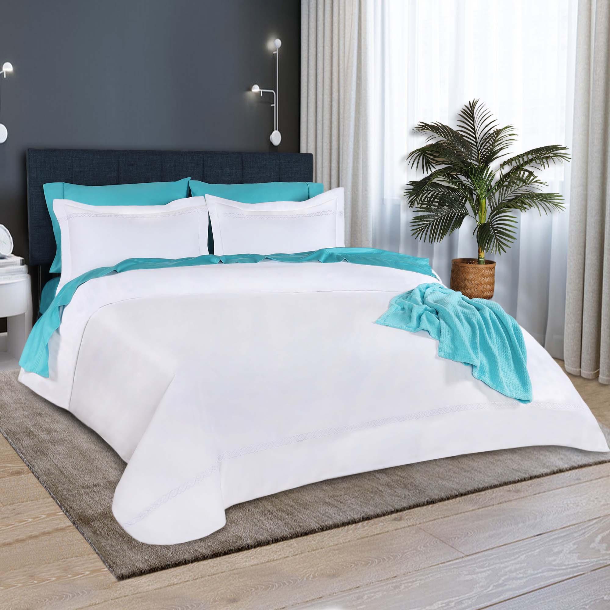 Luxury 1000 Thread Count Egyptian Cotton Embroidered Duvet Cover Set - King Size Bedding for Hotel & Home Decor