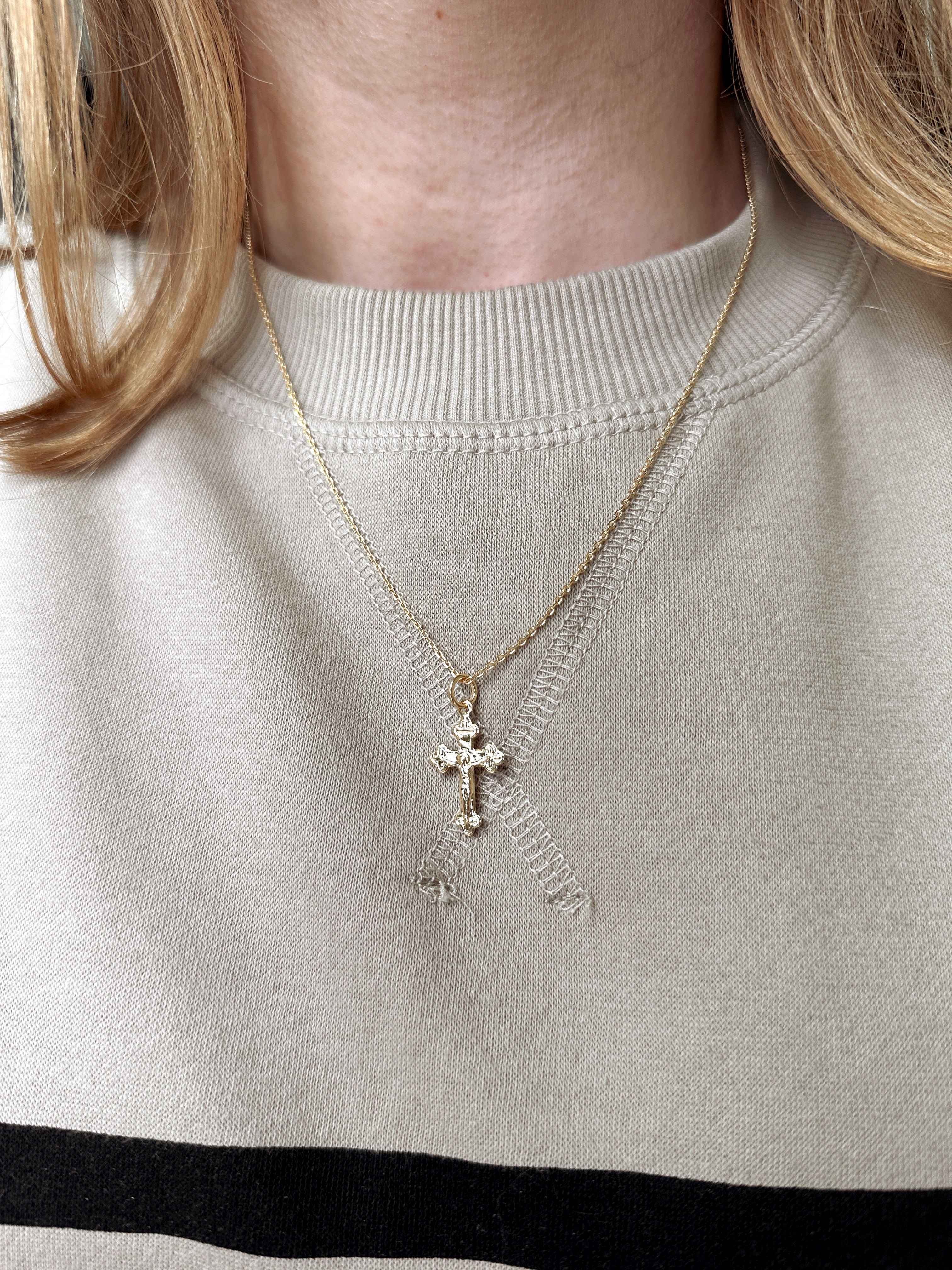 18K Gold Filled Delicate Crucifix Pendant Necklace for Women - Religious Jewelry Gift for Baptism, First Communion & Everyday Wear