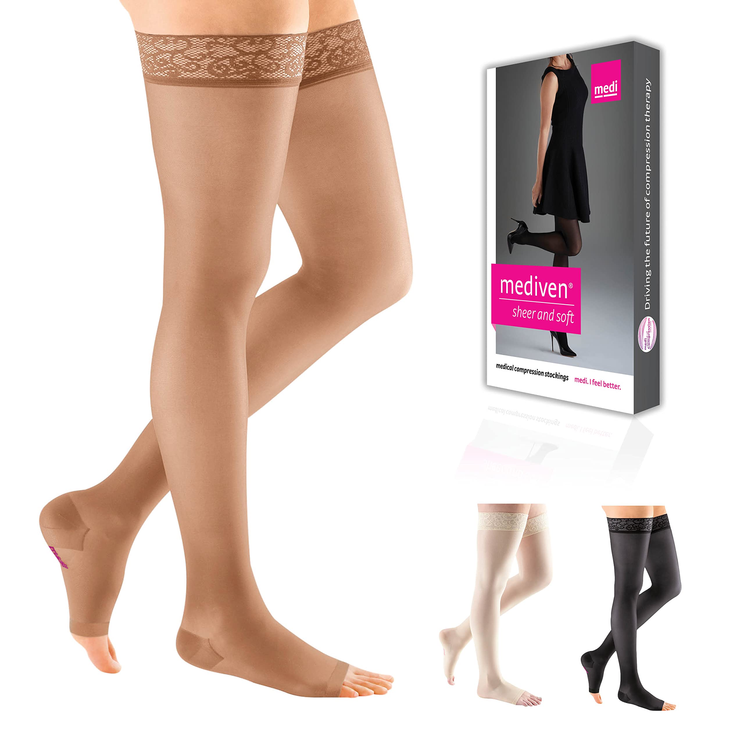 Medi Sheer & Soft Thigh High Compression Stockings for Women 20-30 mmHg - Open Toe Design for Comfort & Circulation - Perfect for Travel, Work & Varicose Vein Relief