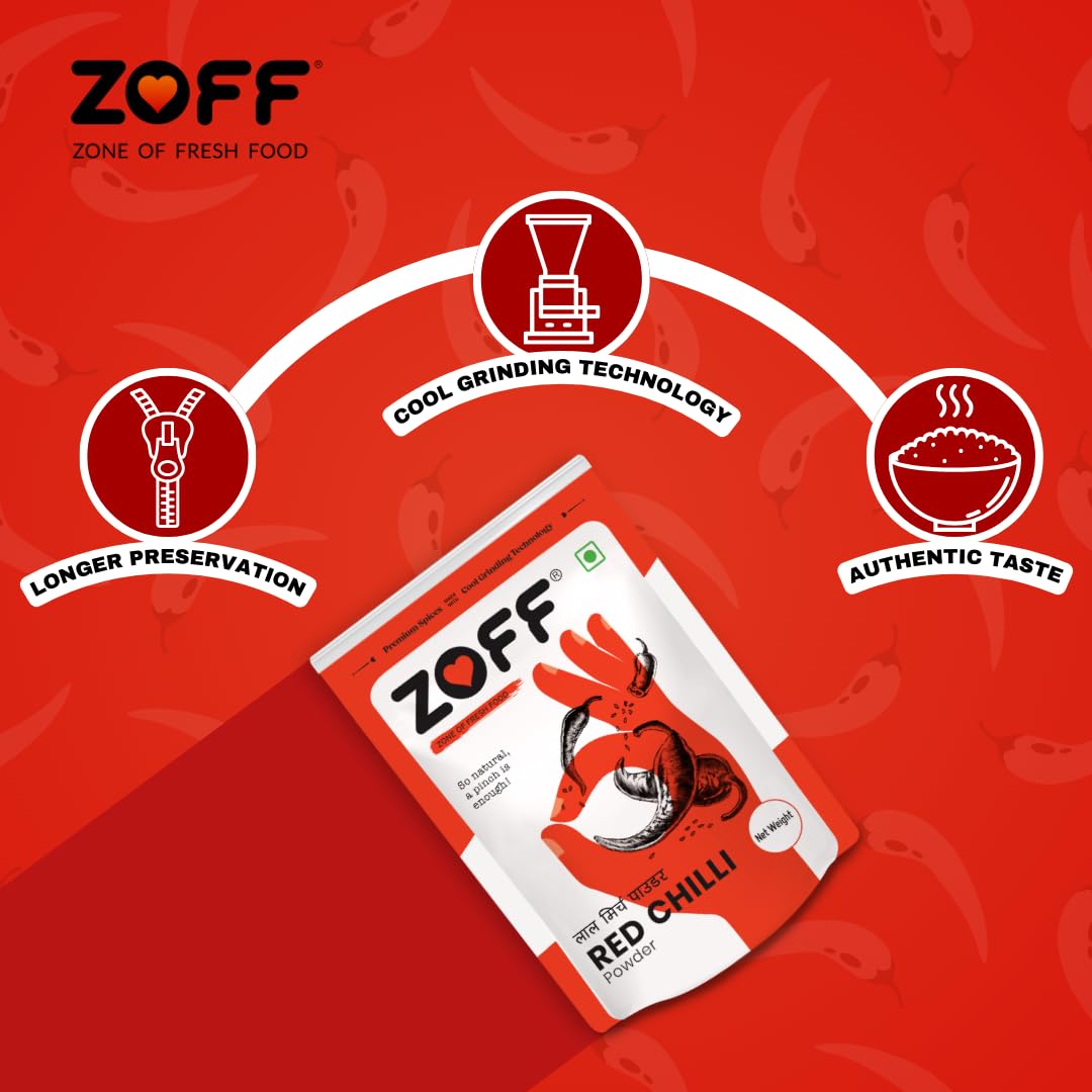 Premium Zoff Red Chili Powder with Natural Oils - 100% Pure & Unadulterated Lal Mirch Powder | Hand-Picked Red Chillies for Maximum Freshness & Aroma | 100g | Perfect for Indian Cooking, Spicy Dishes & Flavor Enhancement