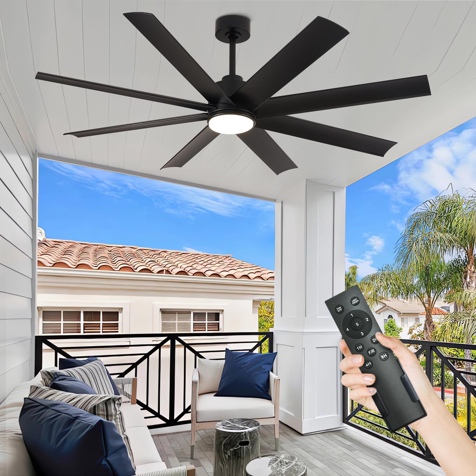 Depuley 60 Inch Black Ceiling Fan with Lights and Remote Control - 3 Color Temperature Dimmable LED, 8 Blades, 5-Speed Reversible DC Motor - Perfect for Office, Living Room, Bedroom and Covered Patios