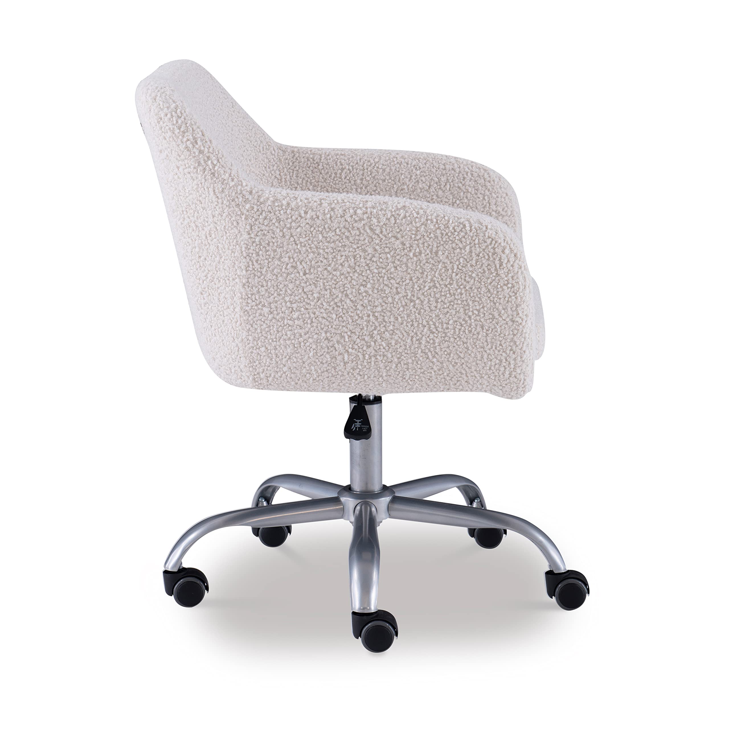 Linon Brooklyn Sherpa Office Chair - Ivory Plush Comfort Ergonomic Desk Chair for Home & Office Workspace - Perfect for Remote Work, Gaming, and Study Sessions