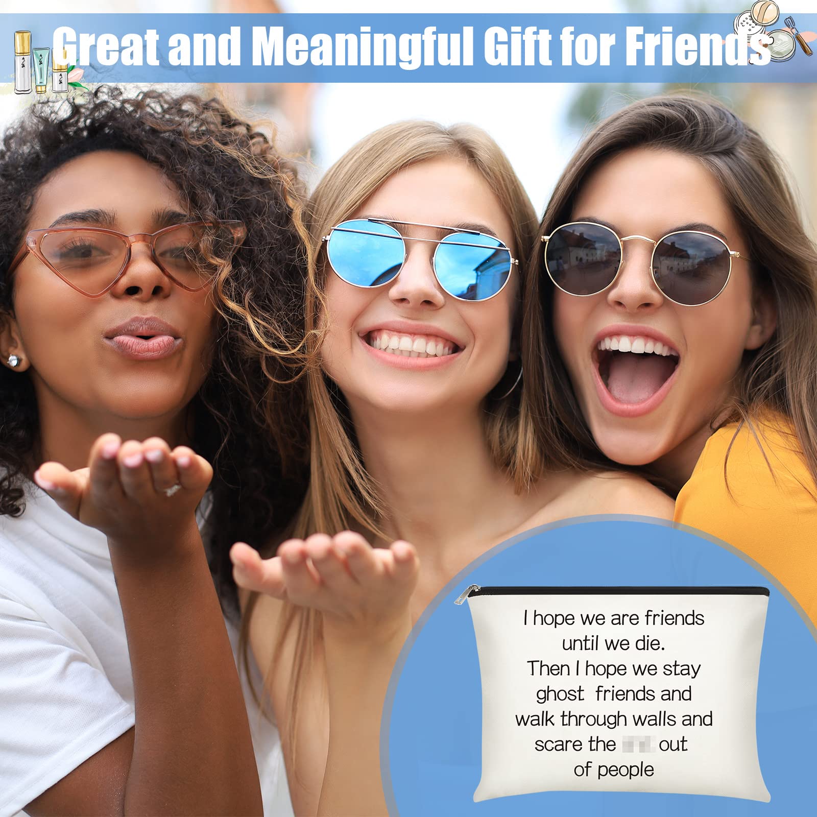3-Piece Funny Cosmetic Bags Set - Best Friend Gifts for Women, Long Distance Friendship, Birthday, Moving Away & Christmas Presents - Trendy Makeup Travel Cases for Bestie Soul Sister - Perfect for Travel, Daily Use & Special Occasions