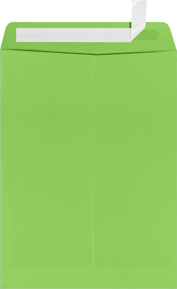 Premium LUXPaper 9 x 12 Open End Envelopes - Peel & Press Seal, Limelight Green, 80lb Text Weight (Pack of 500) - Perfect for Business Mail, Invitations & Greeting Cards