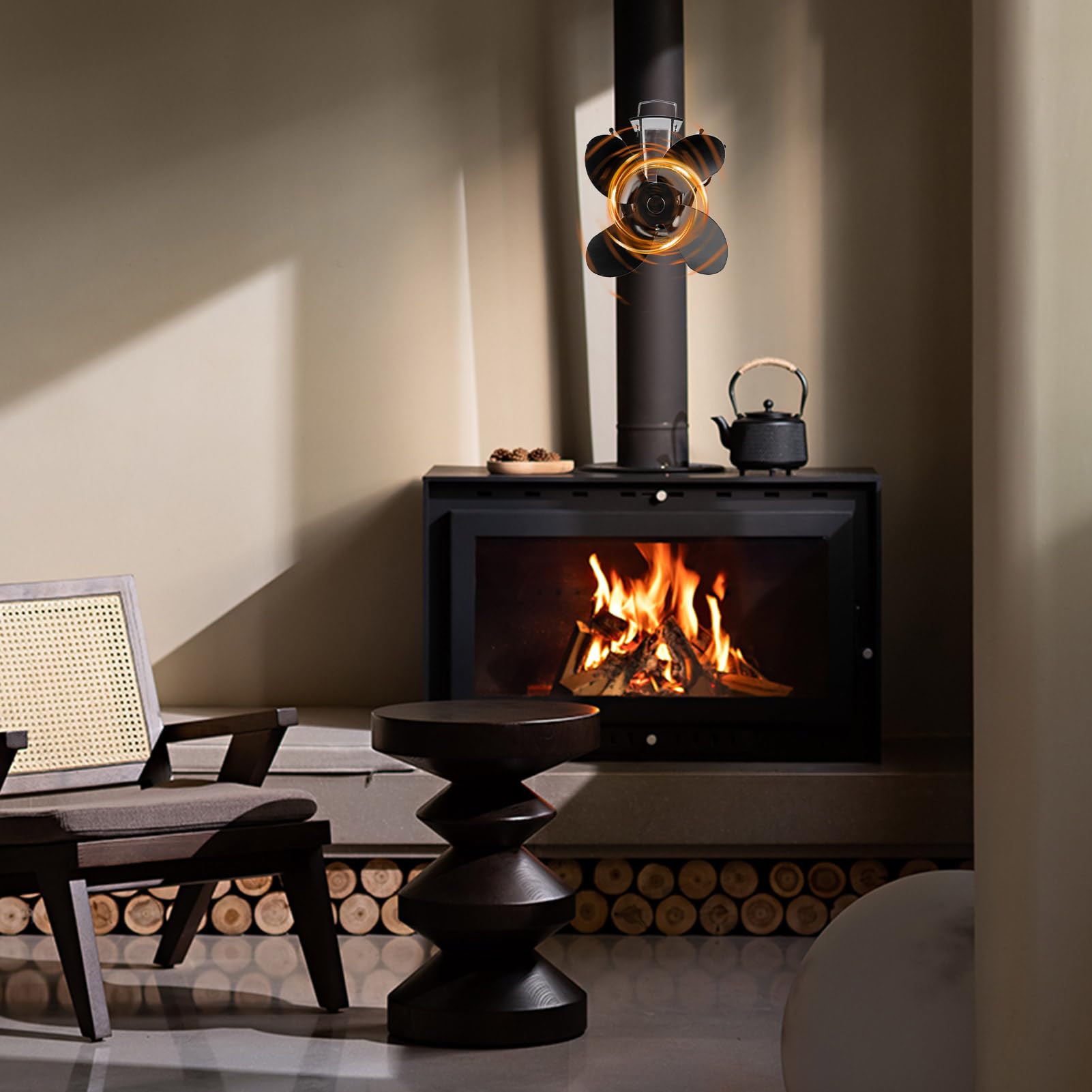 Awakentti Heat Powered Wood Stove Fan - 4-Blade Wall Mounted Fireplace Fan for Efficient Heat Distribution & Quiet Operation - Perfect for Wood Stoves, Log Burners & Fireplaces - Ideal for Cozy Home Heating & Energy Savings