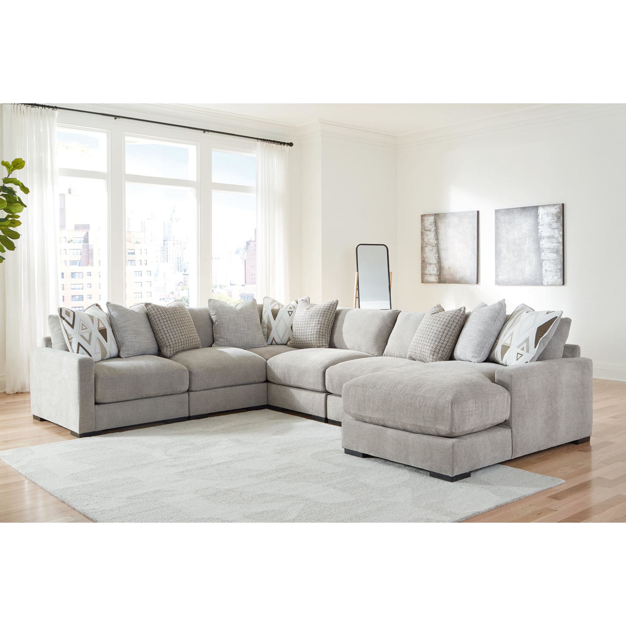 Aslan Court 6-Piece Sectional Sofa with Chaise Lounge - Modern L-Shaped Couch Set in Pebble Gray Fabric for Living Room, Family Room & Home Theater Seating