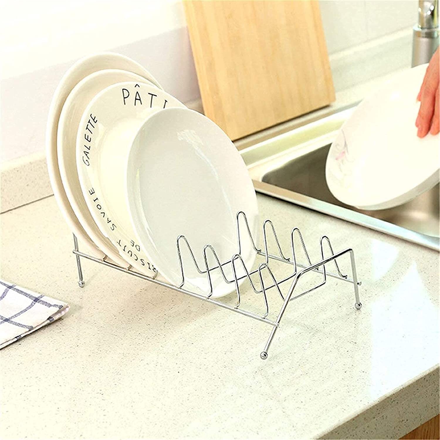 Stainless Steel Plate Rack & Dish Drying Rack - Countertop Organizer with Drainer for Kitchen Utensils, Pans & Plates | Space-Saving Storage Solution for Small Kitchens & Dishwashing Areas