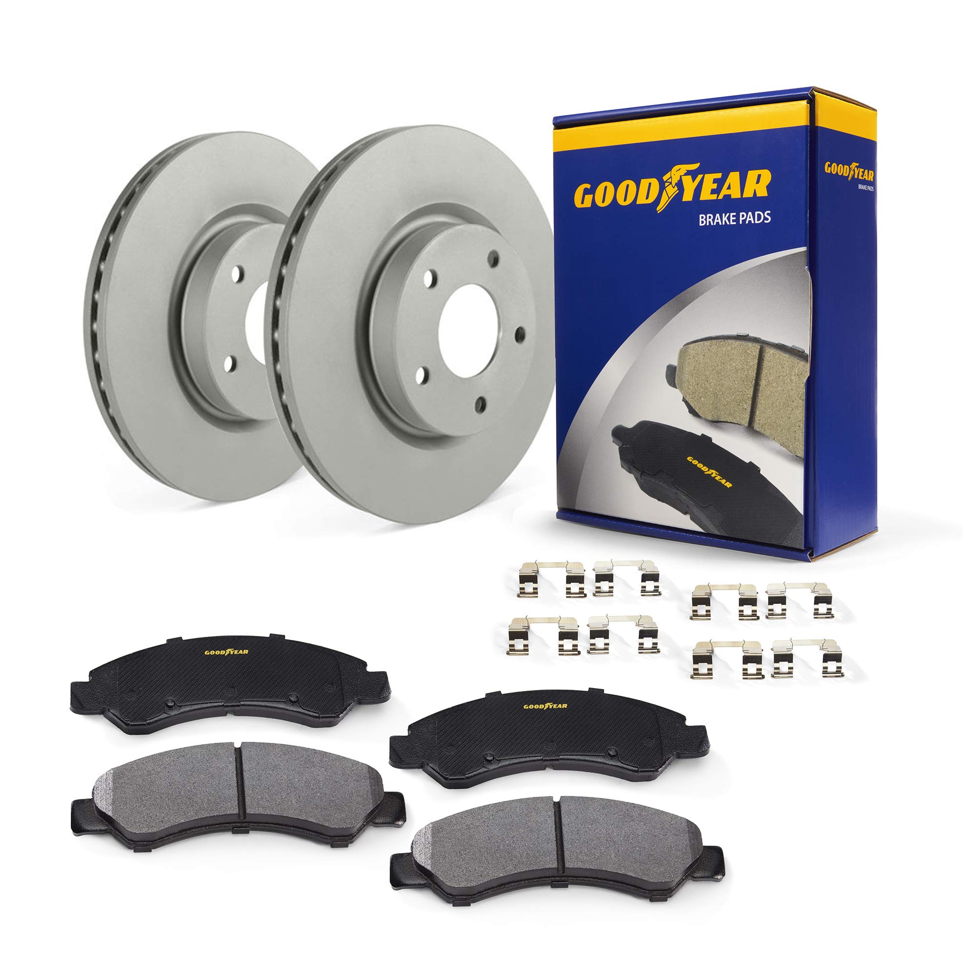 Goodyear Anti-Ox Polished Rear Brake Kits with Carbon-Ceramic Pads - PRK80862R - Compatible with Ford, Chevy, Dodge & More | High-Performance Braking for Trucks, SUVs & Off-Road Vehicles
