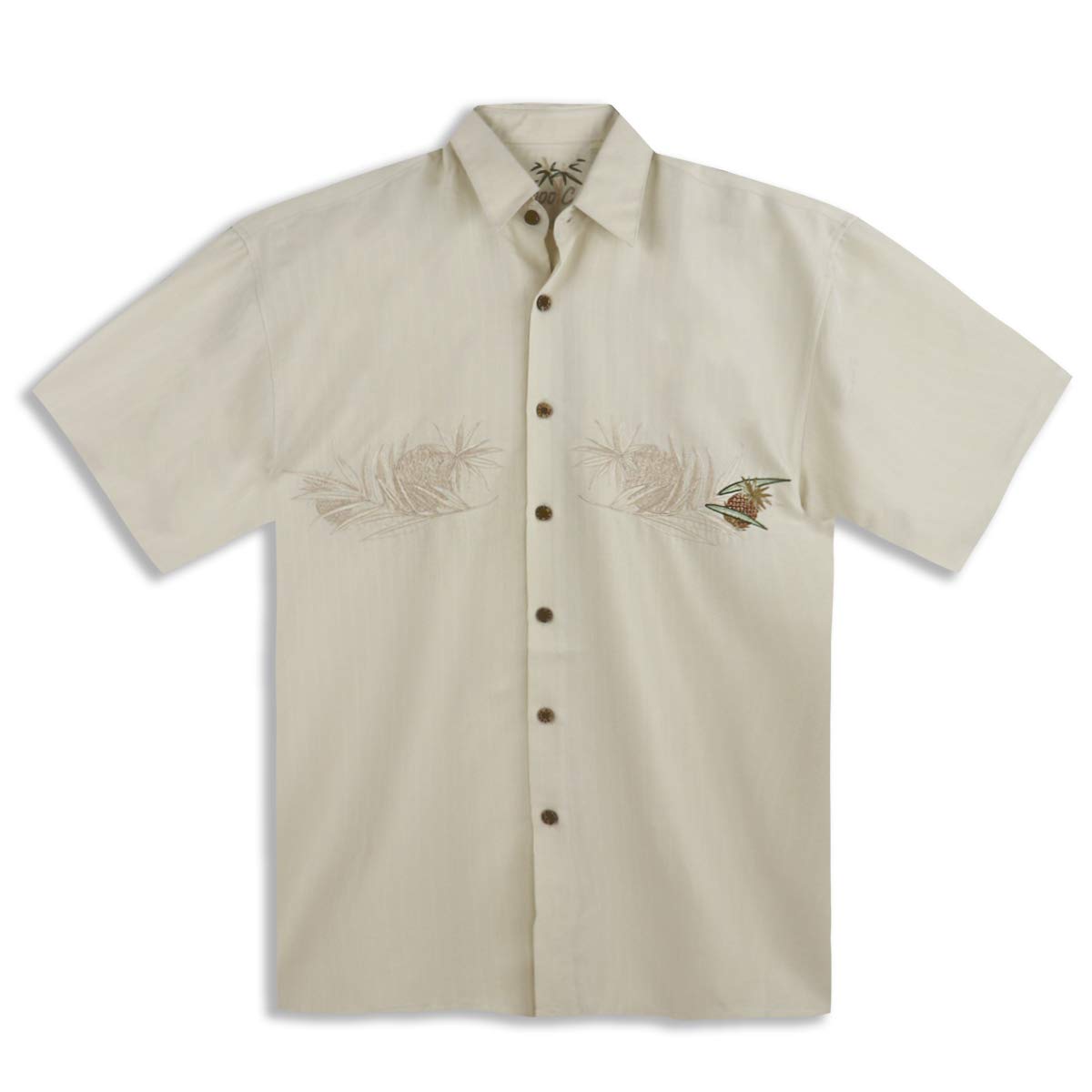 Men's Hawaiian Pineapple Embroidered Camp Shirt - Tropical Bamboo Cay Short Sleeve Button Up for Beach Vacation, Luau Party & Summer Outfits