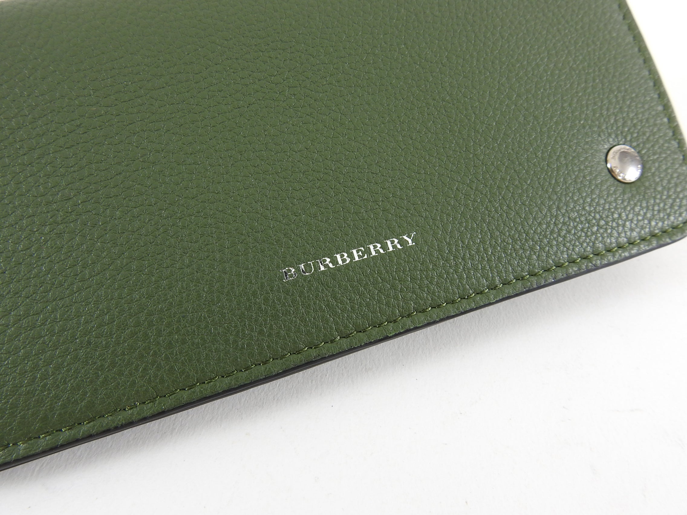 Burberry Olive Green Leather Phone Wallet Case - Luxury RFID Blocking Card Holder for iPhone & Samsung - Perfect for Travel, Shopping & Everyday Use