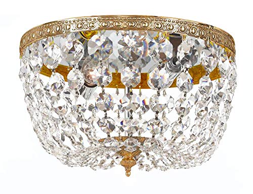 Crystorama 2-Light Swarovski Crystal Brass Ceiling Light Fixture - Elegant Dining Room & Bedroom Chandelier for Modern Home Decor