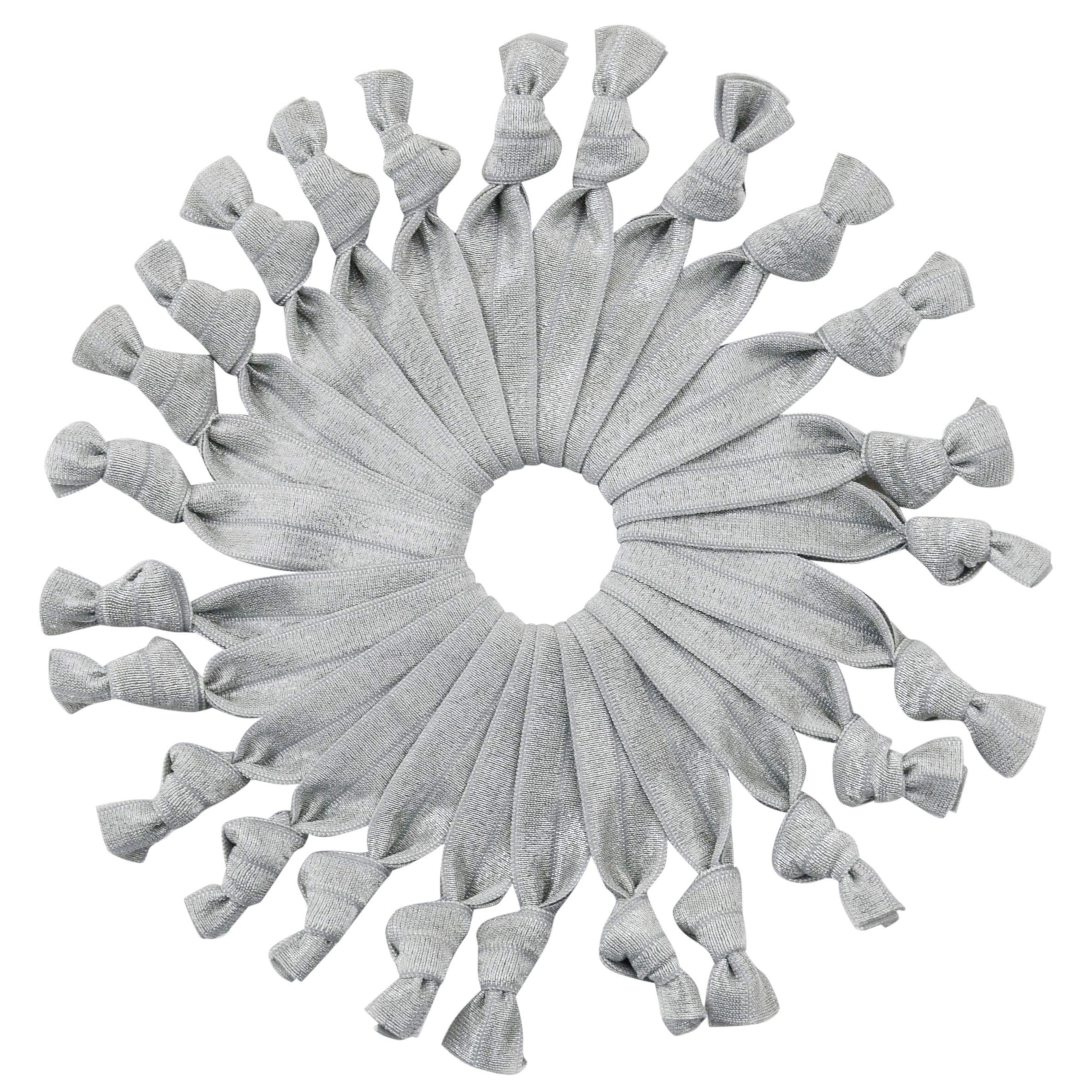 Cyndibands Ribbon Hair Ties - 25 Pack Silver Elastic Fabric Ponytail Holders for Women & Girls - Soft No-Slip Hair Accessories for Everyday, Workout & Special Occasions